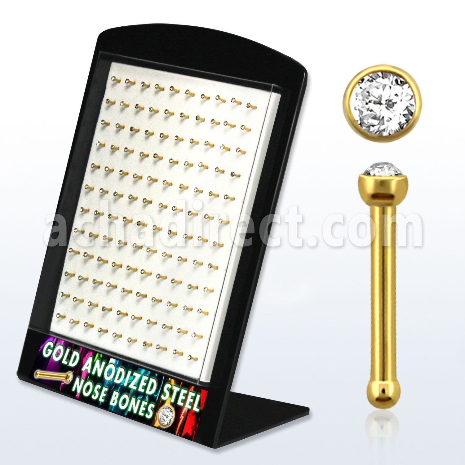brnbts1 anodized 316l steel nose bone with clear crystal top