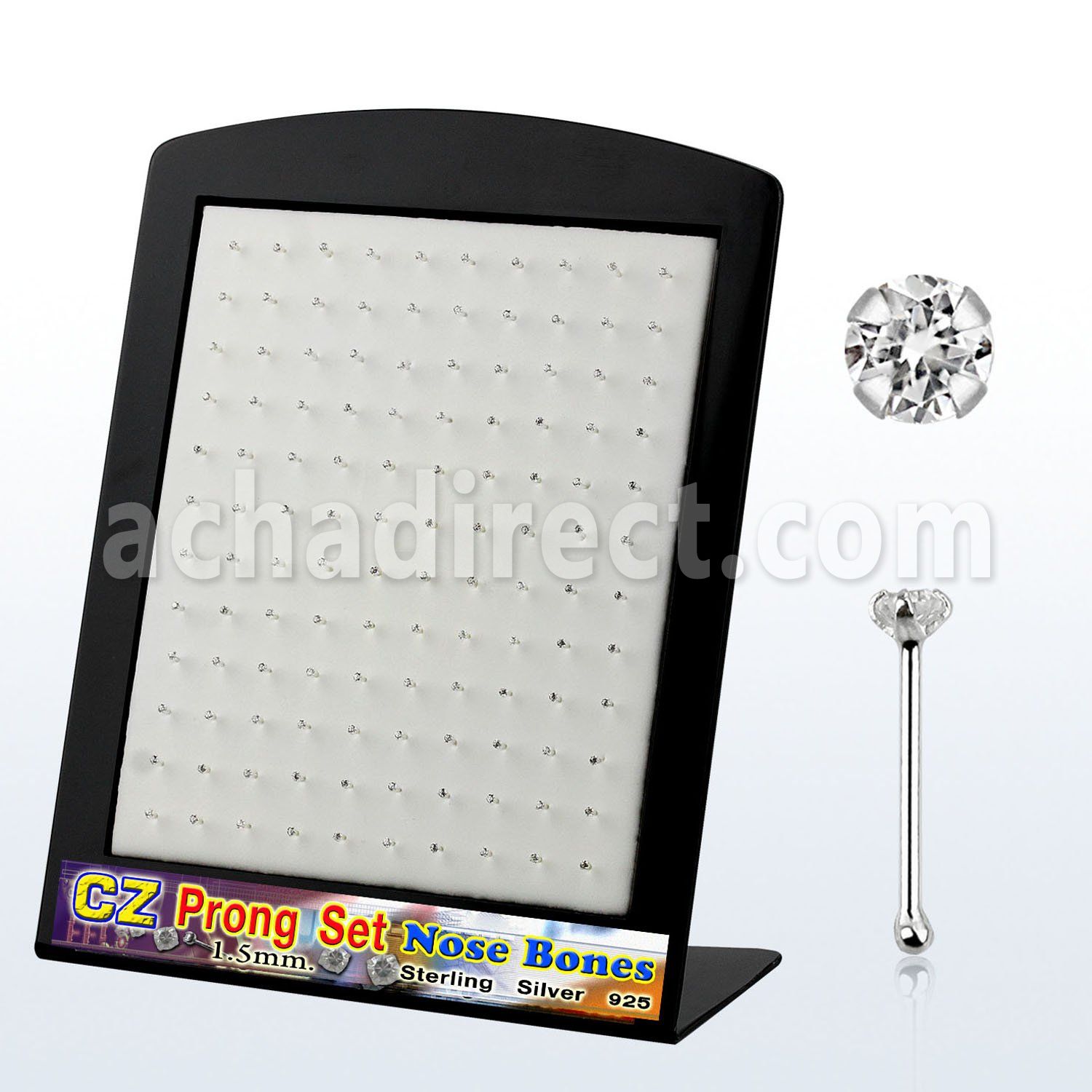 brnbzc silver nose bone with prong set round clear cz stone