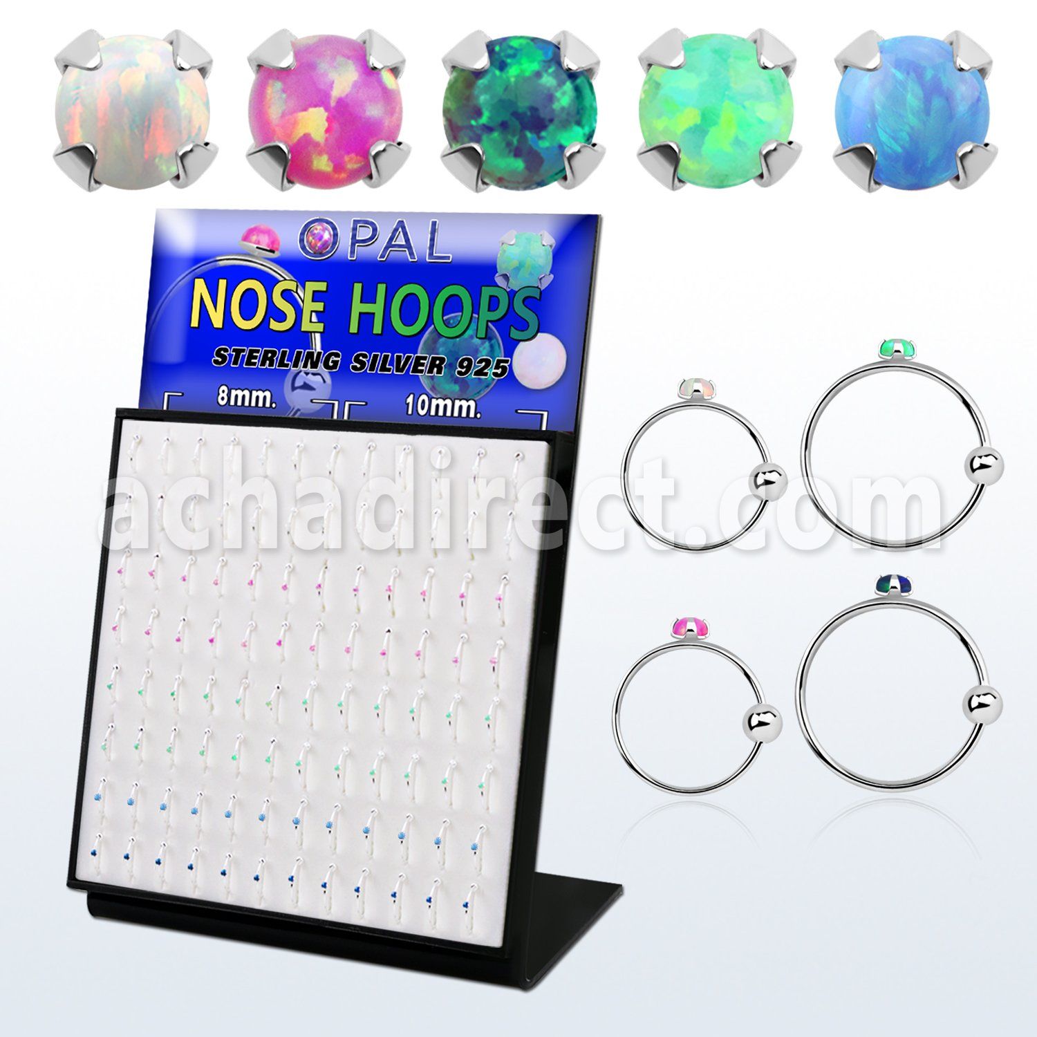 brnhmx24 board w silver nose hoop w 1.5m prong set synthetic opal