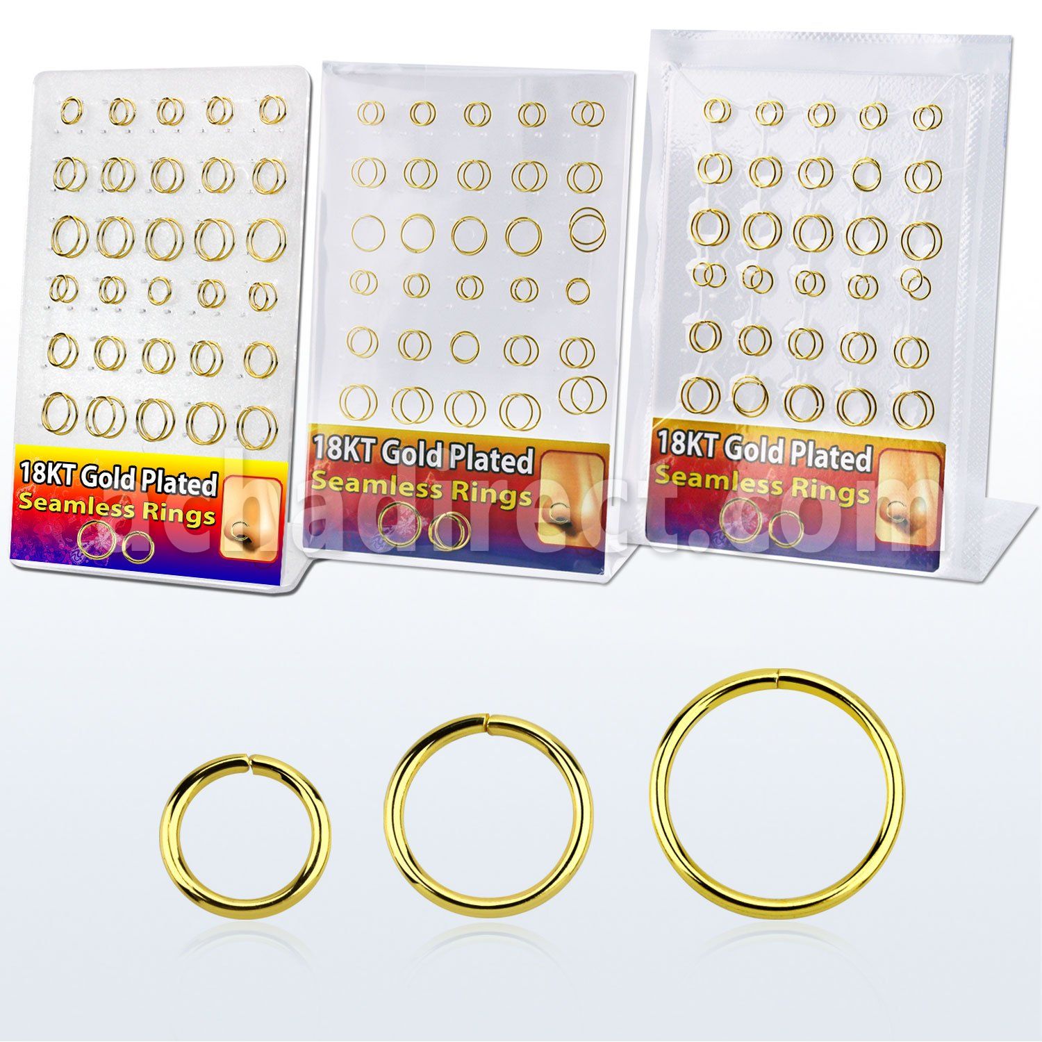 brnhp19 board of 18k gold plated 925 silver seamless nose rings