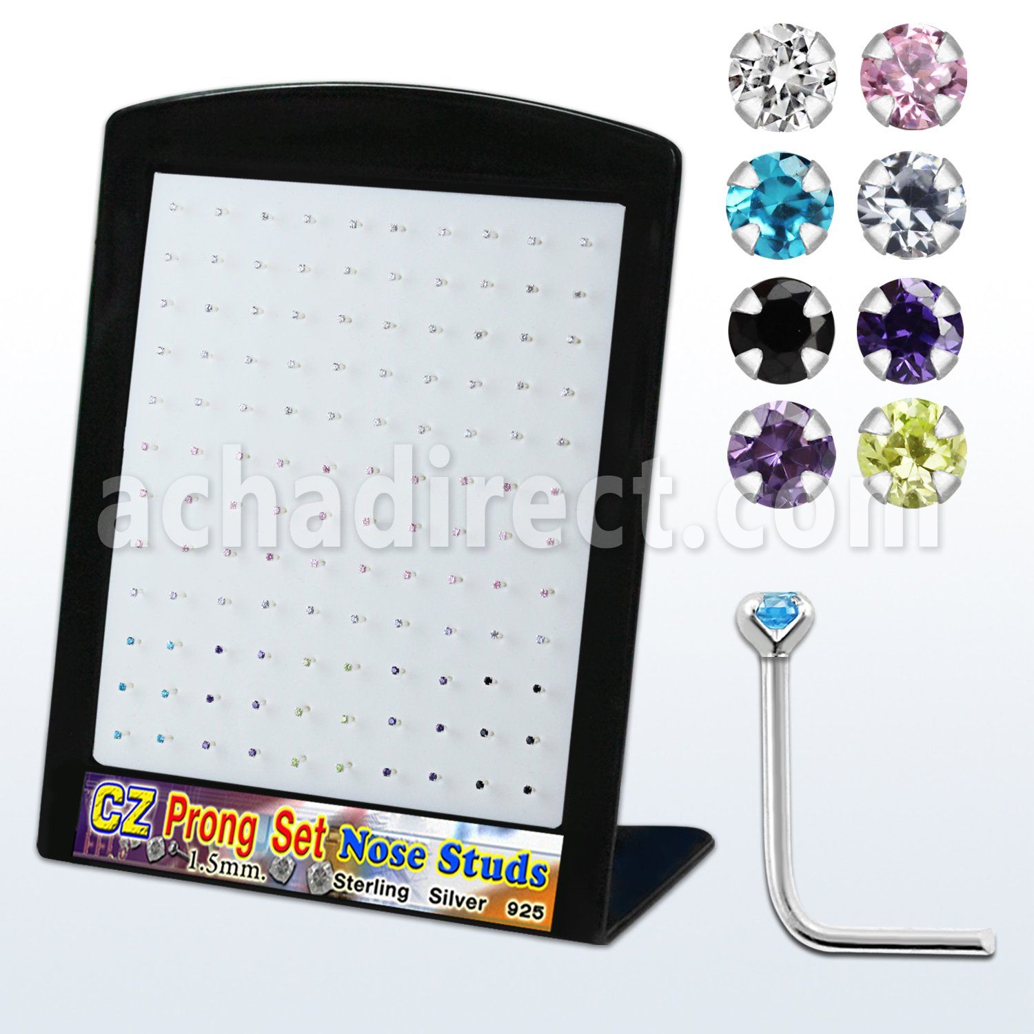 brnszm2 display w silver nose studs 22g w 1.5mm mix color czs