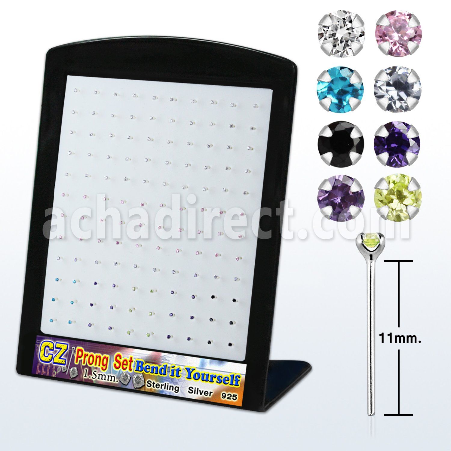 brnyzm2 display silver bend it nose studs 1.5mm mix color czs
