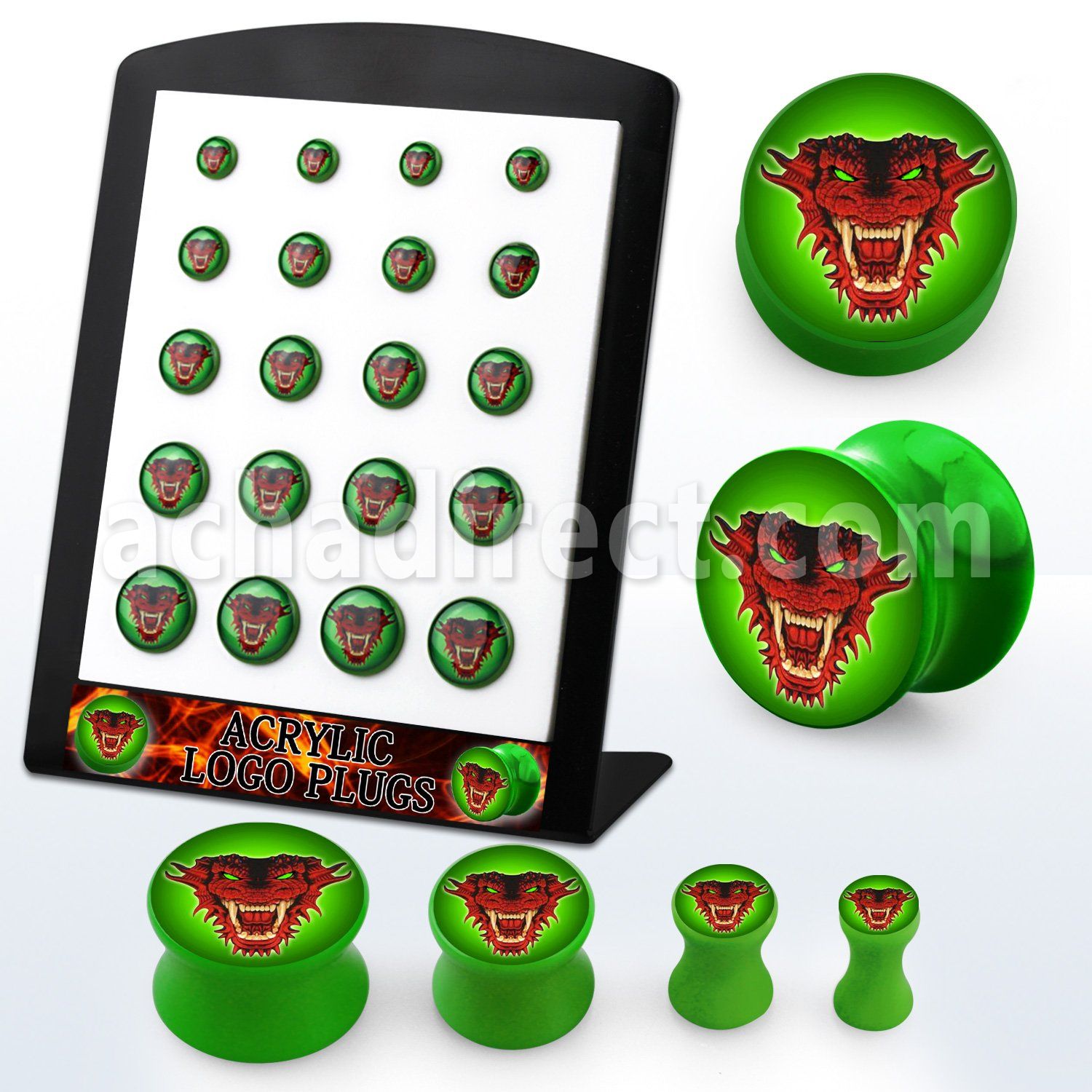 brpg178 acrylic double flare logo plug with dragon on green