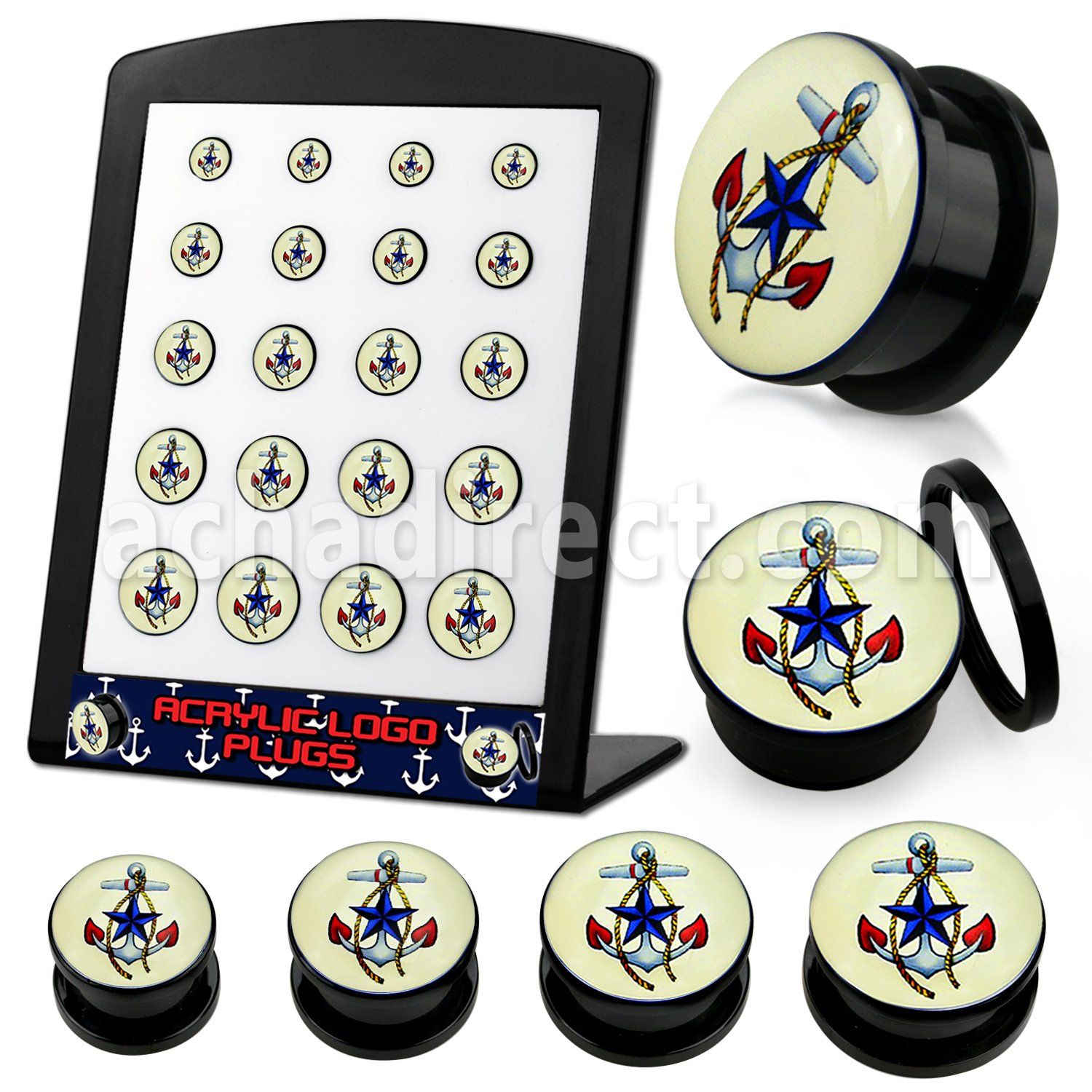 brpg183 display w black plug w a anchor in a nautical theme