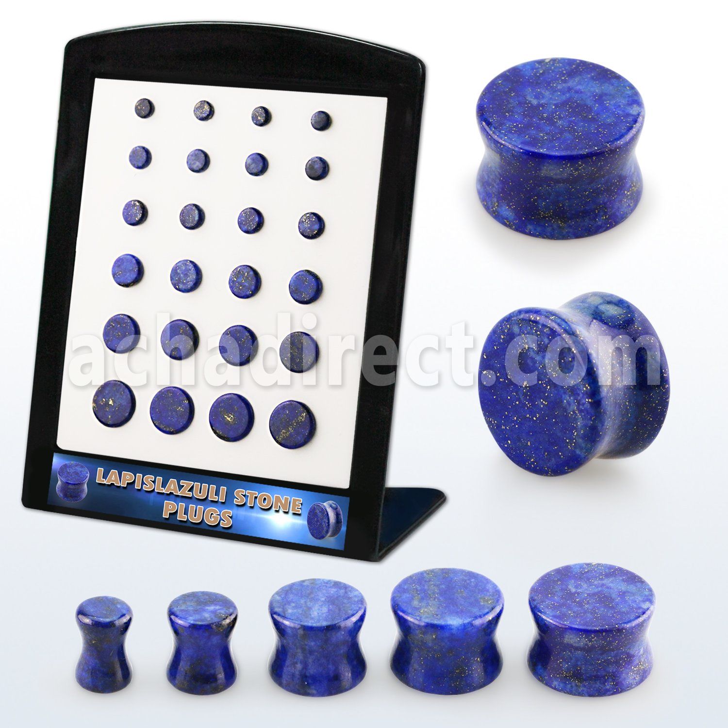 brpg203 display w 24 pcs. of lapislazuli double flare stone plug