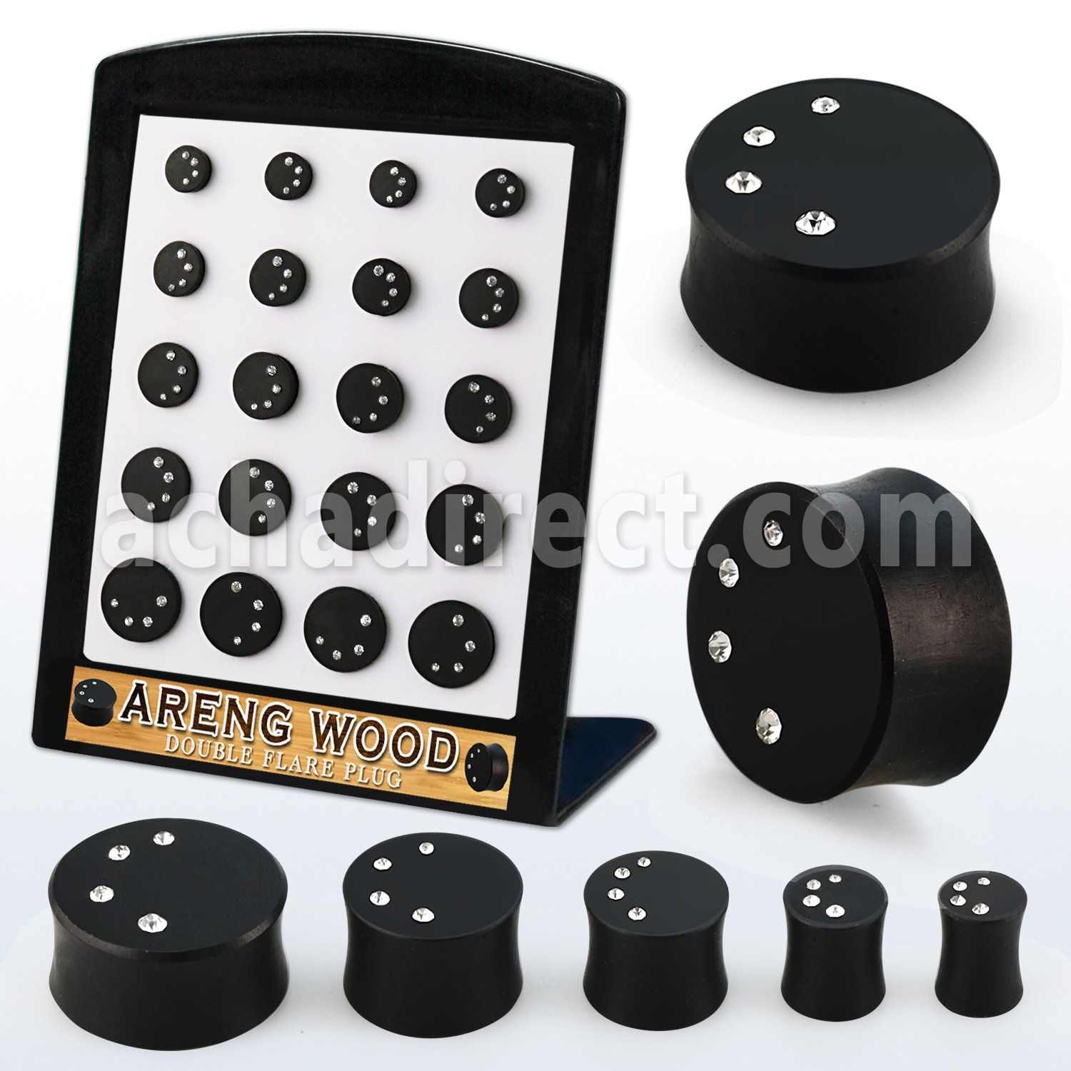 brpg208 display w areng wood solid double flare plug w crystals
