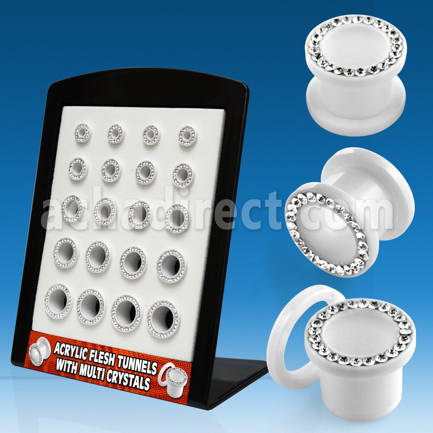 brpg93 board of acrylic flesh tunnels w crystal studded rim