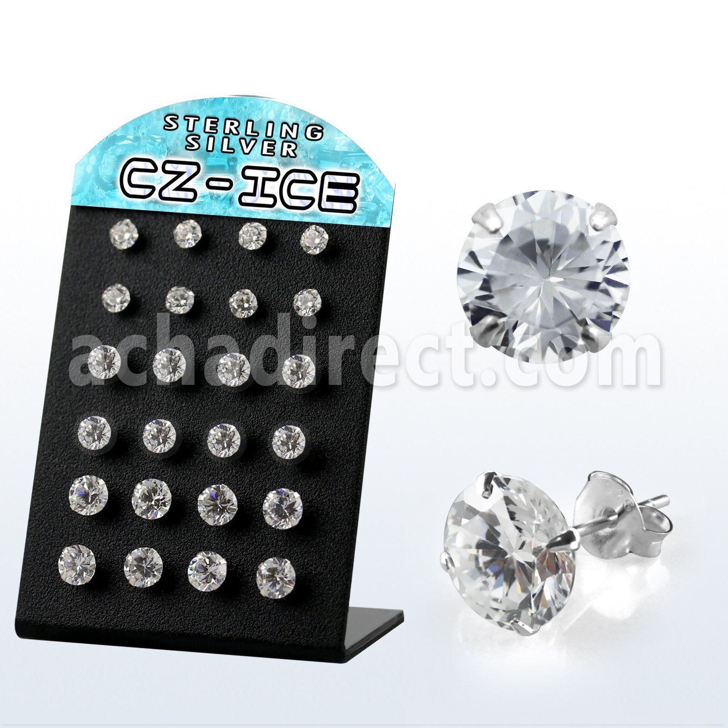 brsczg sterling silver ear stud with round clear prong cz
