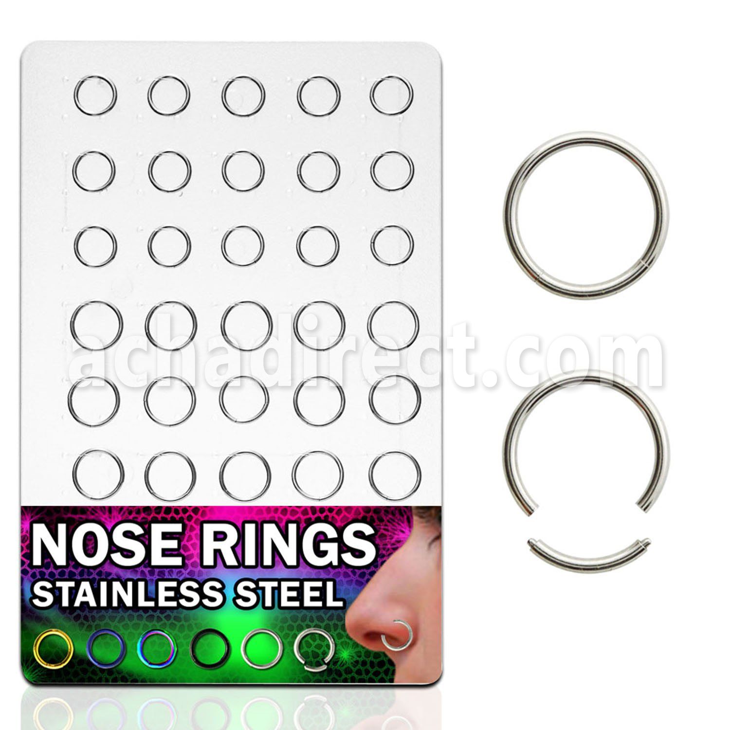 brseg1 board with 30 pcs of 316l steel nose segment rings