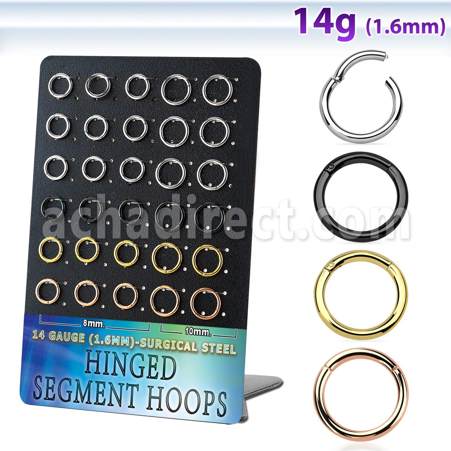 brsegh10 board w black rose gold steel hinged segment ring 1.6mm