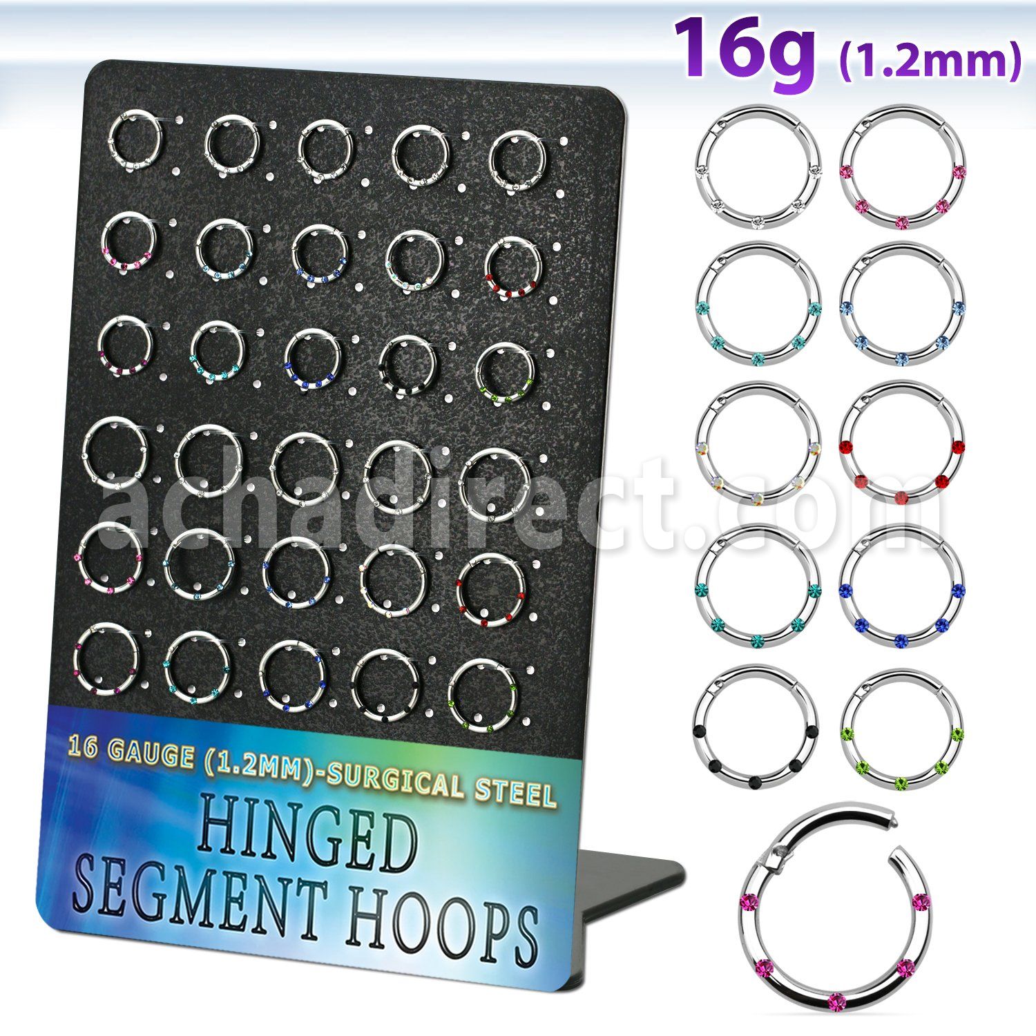 brsegh2 board w 30 steel hinged segment rings w crystals