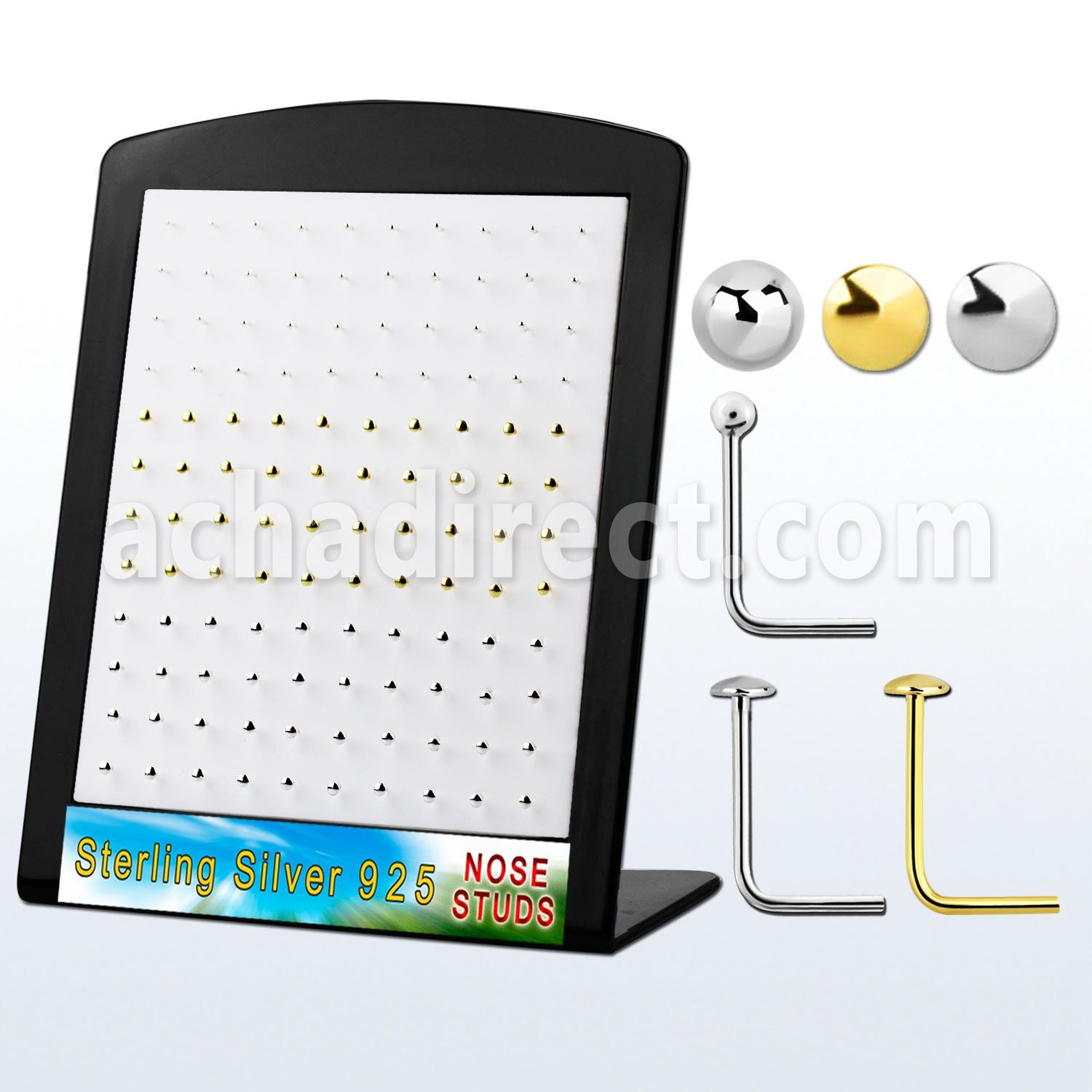 brsmx1 silver nose stud w ball flat disc 18k gold plated top
