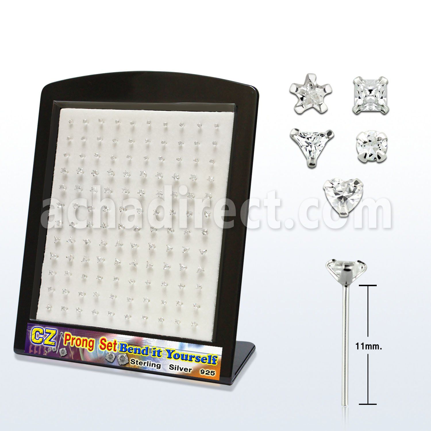 brzymc silver bend it yourself nose stud with prong cz stone