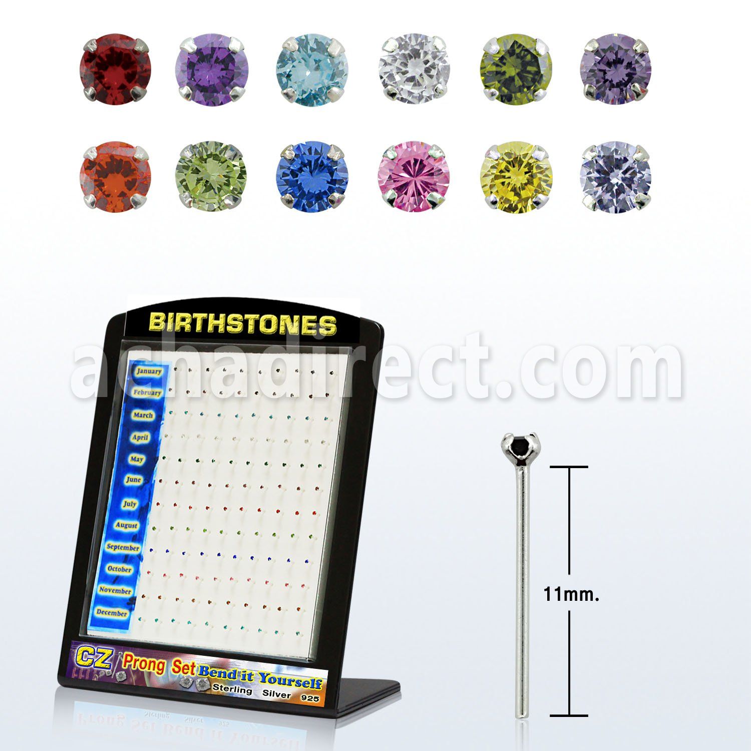 brzyt silver bend it urself nose stud w prong cz birthstones
