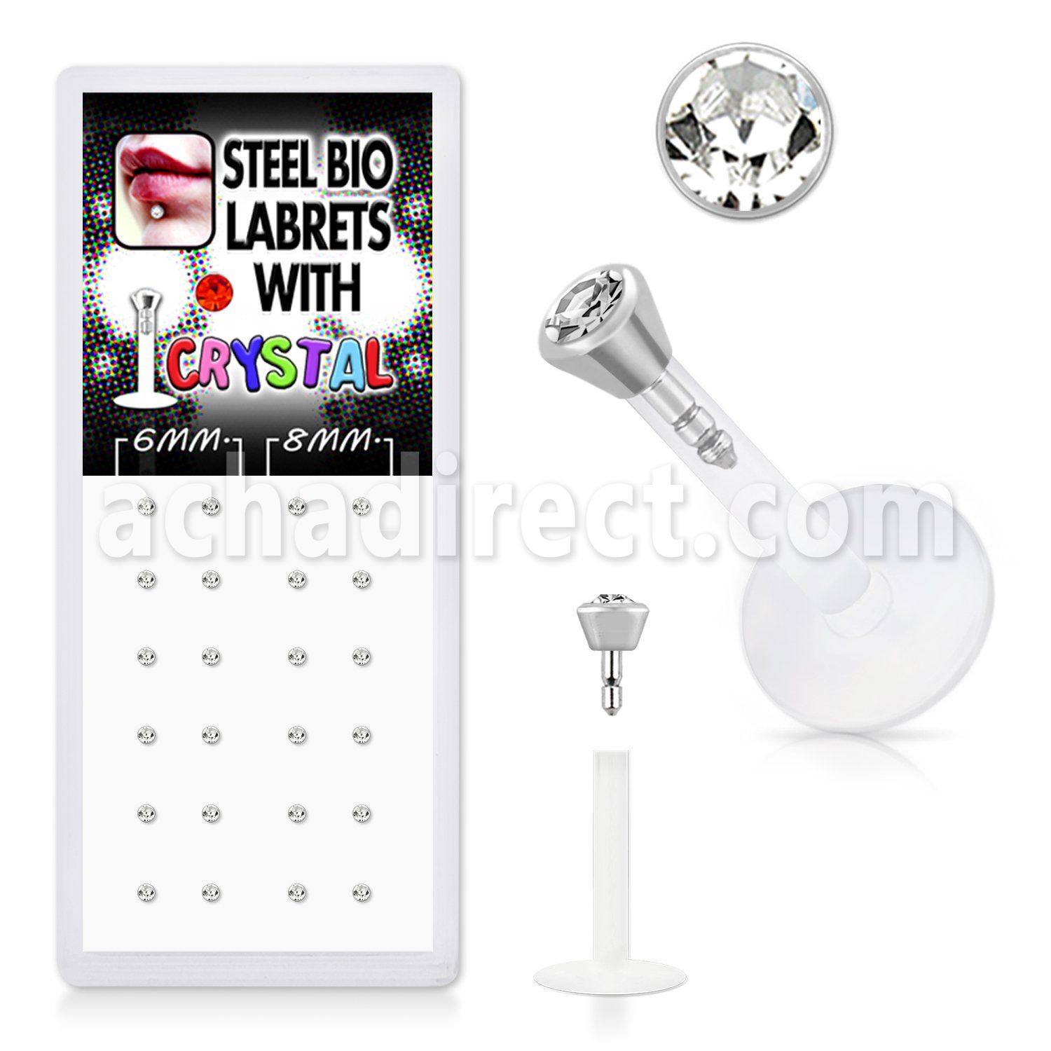 bxljy1 clear bioflex labret w push in 316l steel crystal top