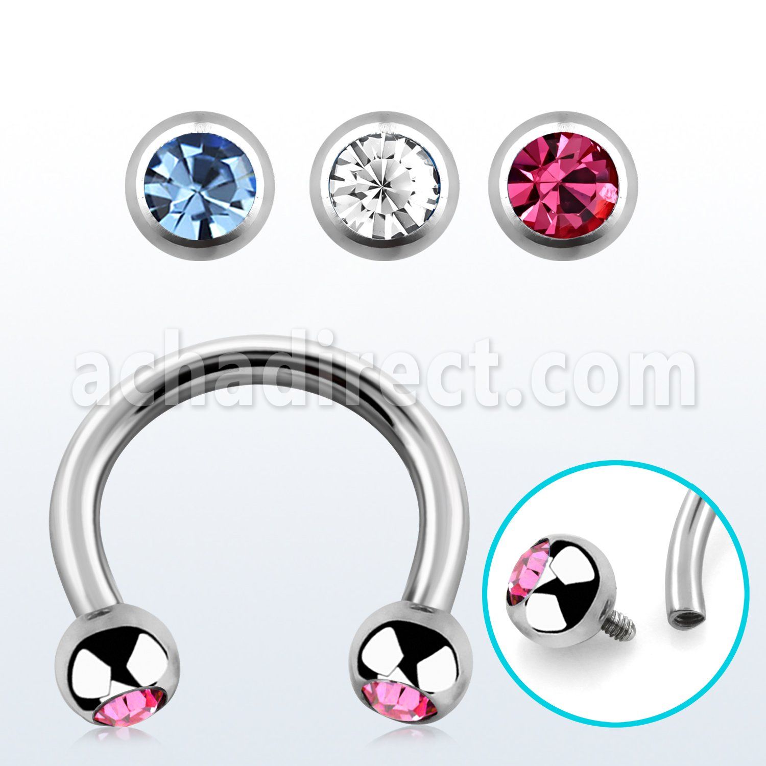 cbe2cin 316l steel circular barbell with threaded 3mm jewel ball