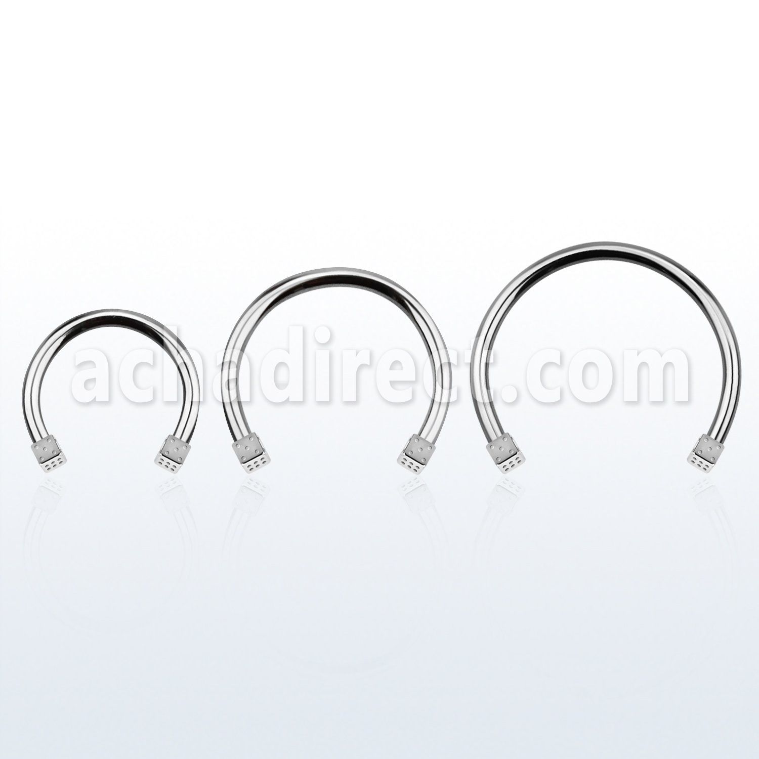 cbedi3l xxl 316l steel circular barbell, 16g w two 3mm dices
