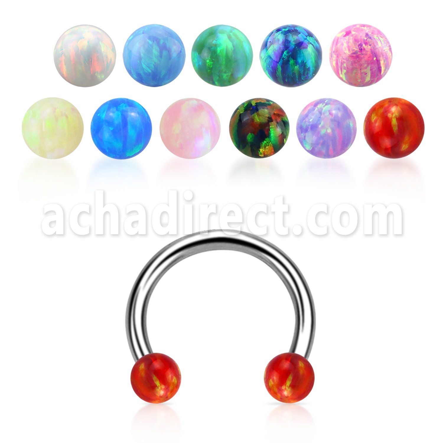 cbeop3 316l steel circular barbell w 3mm synthetic opal balls