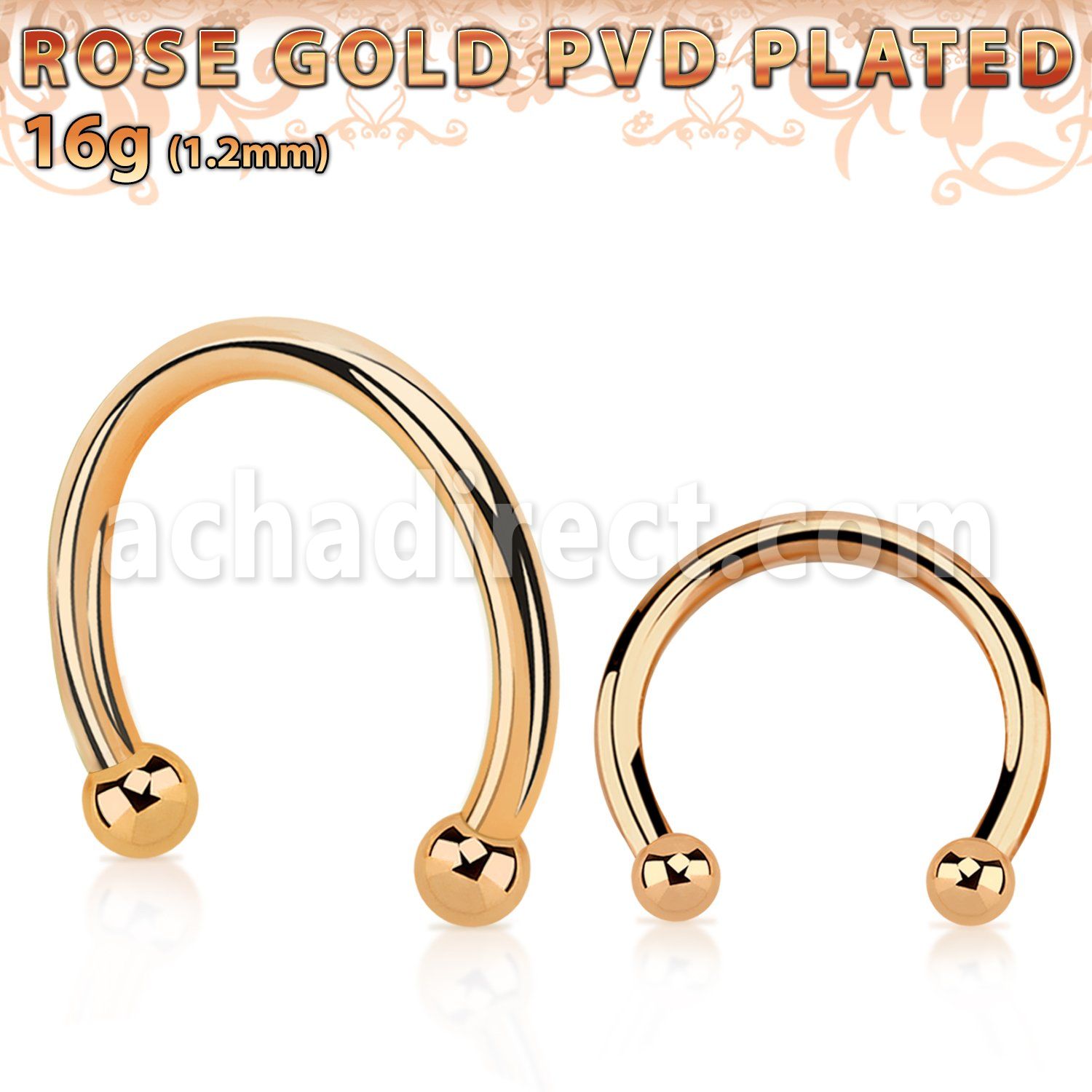 cbettb2 rose gold steel circular barbell w 2 2mm balls
