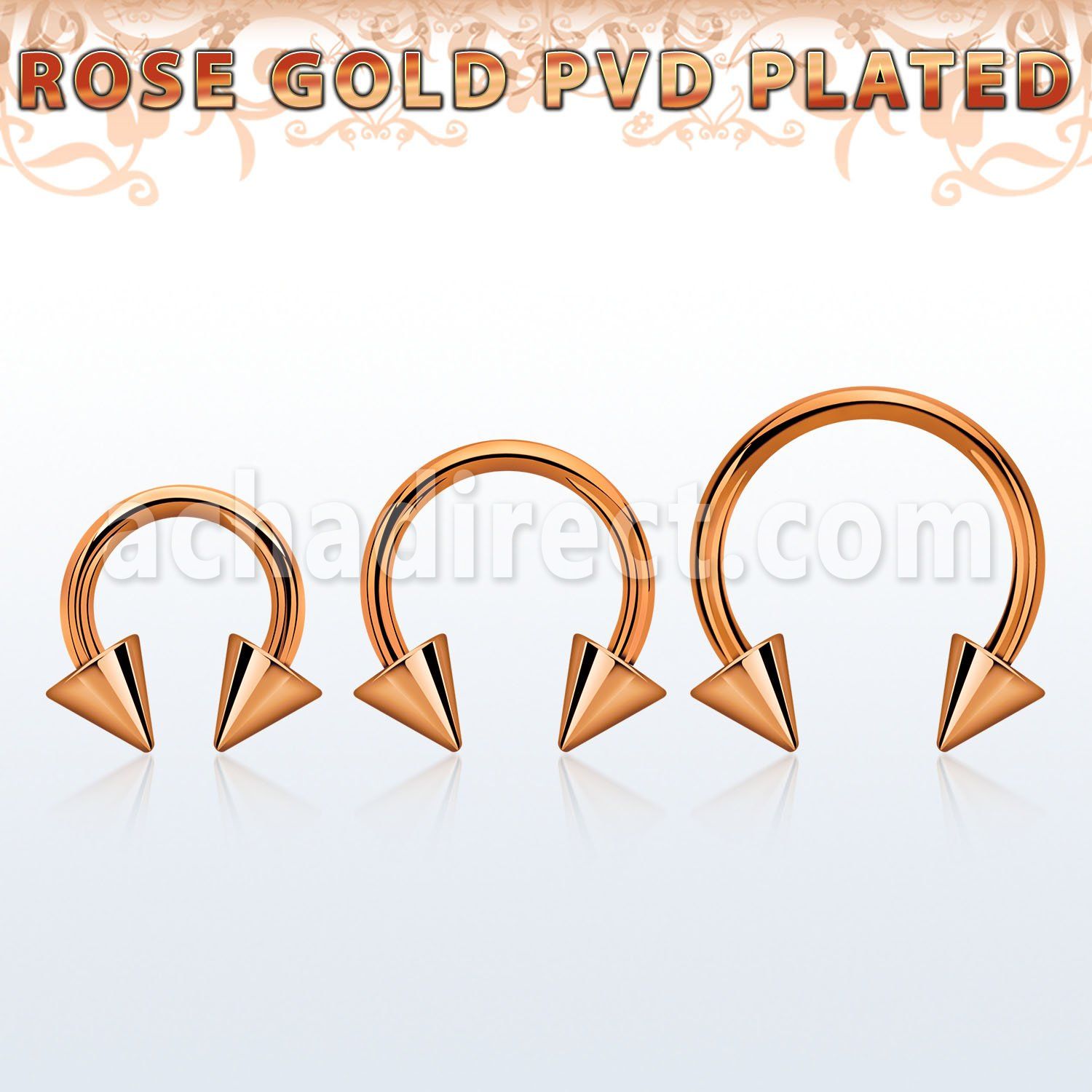 cbettcn4 rose gold pvd plated steel circular barbell w 4mm cones