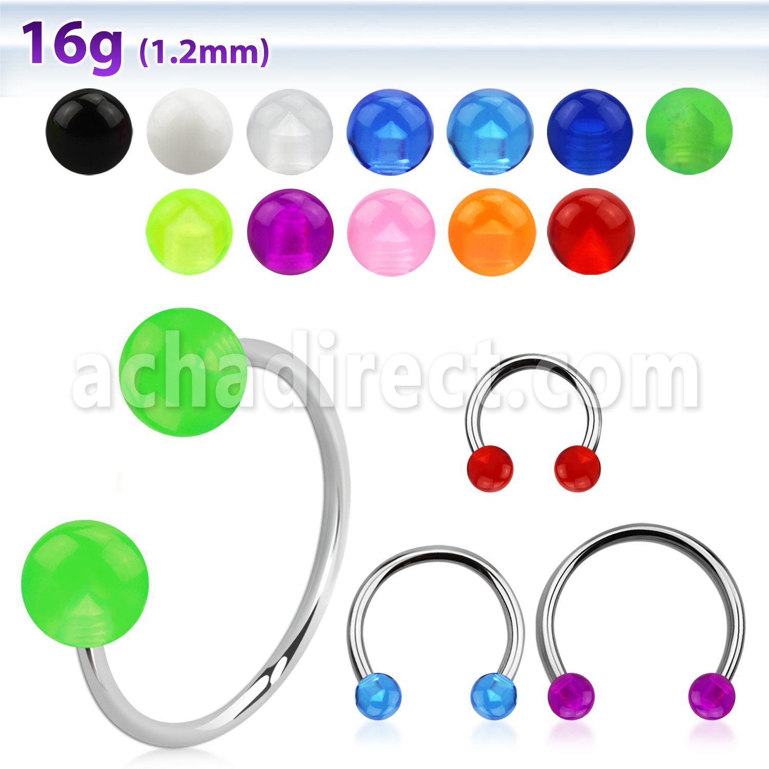 cbeuvb4l xxl steel circular barbell, 16g w 4mm uv balls