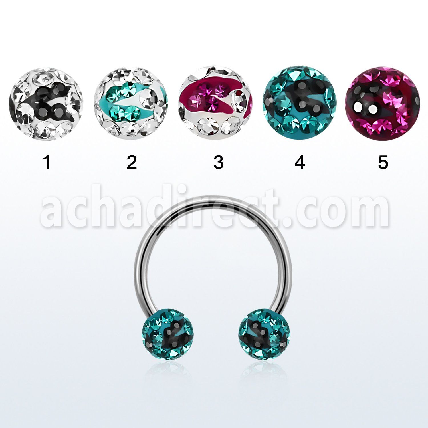 cbfr6c steel circular barbell w 2 6mm multi crystal zebra balls