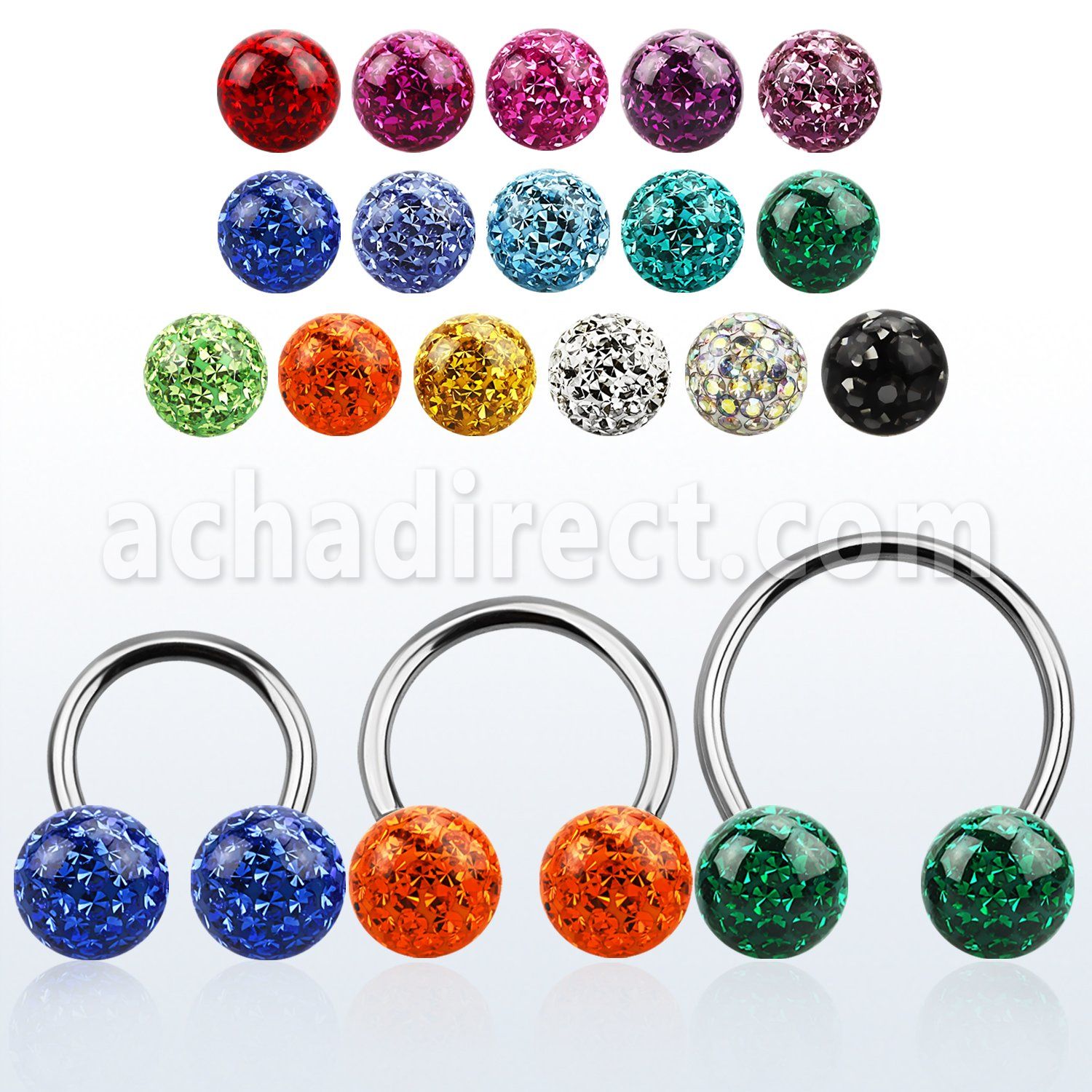 cbmf10l xxl steel circular barbell 14g w 10mm multi crystal ball