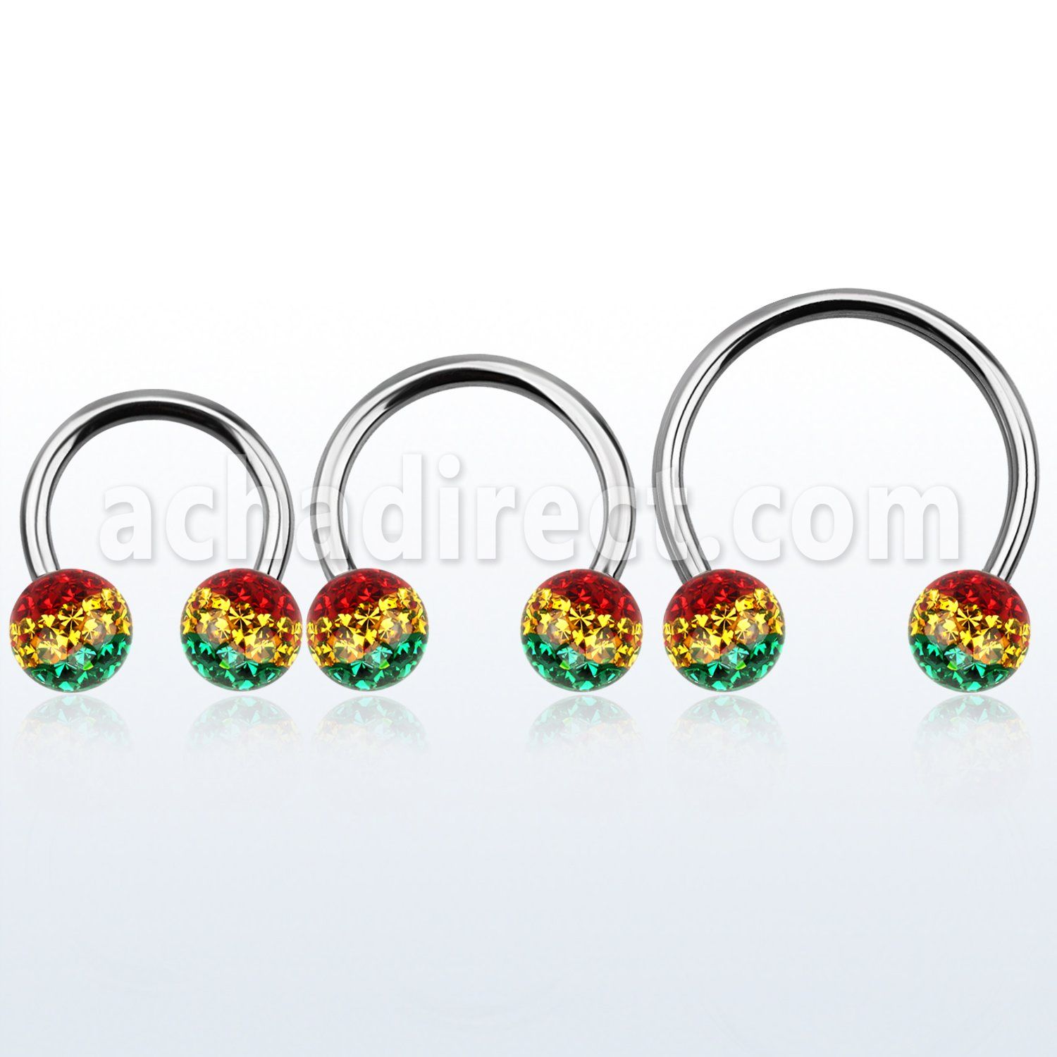cbmfr8l xxl steel cbr, 14g w 8mm ball w rasta color stripes