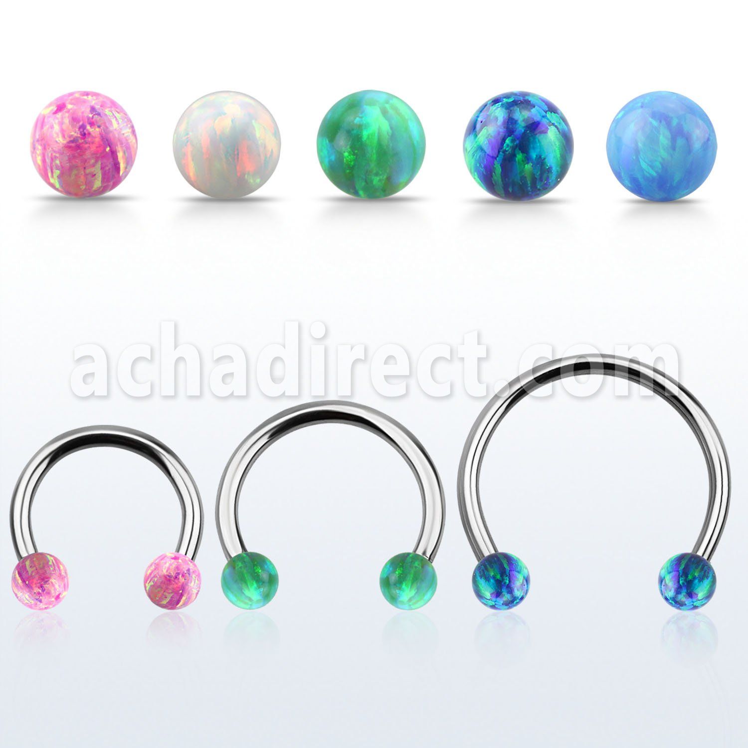 cbmop5l xxl steel circular barbell, 14gw 5mm synthetic opal ball