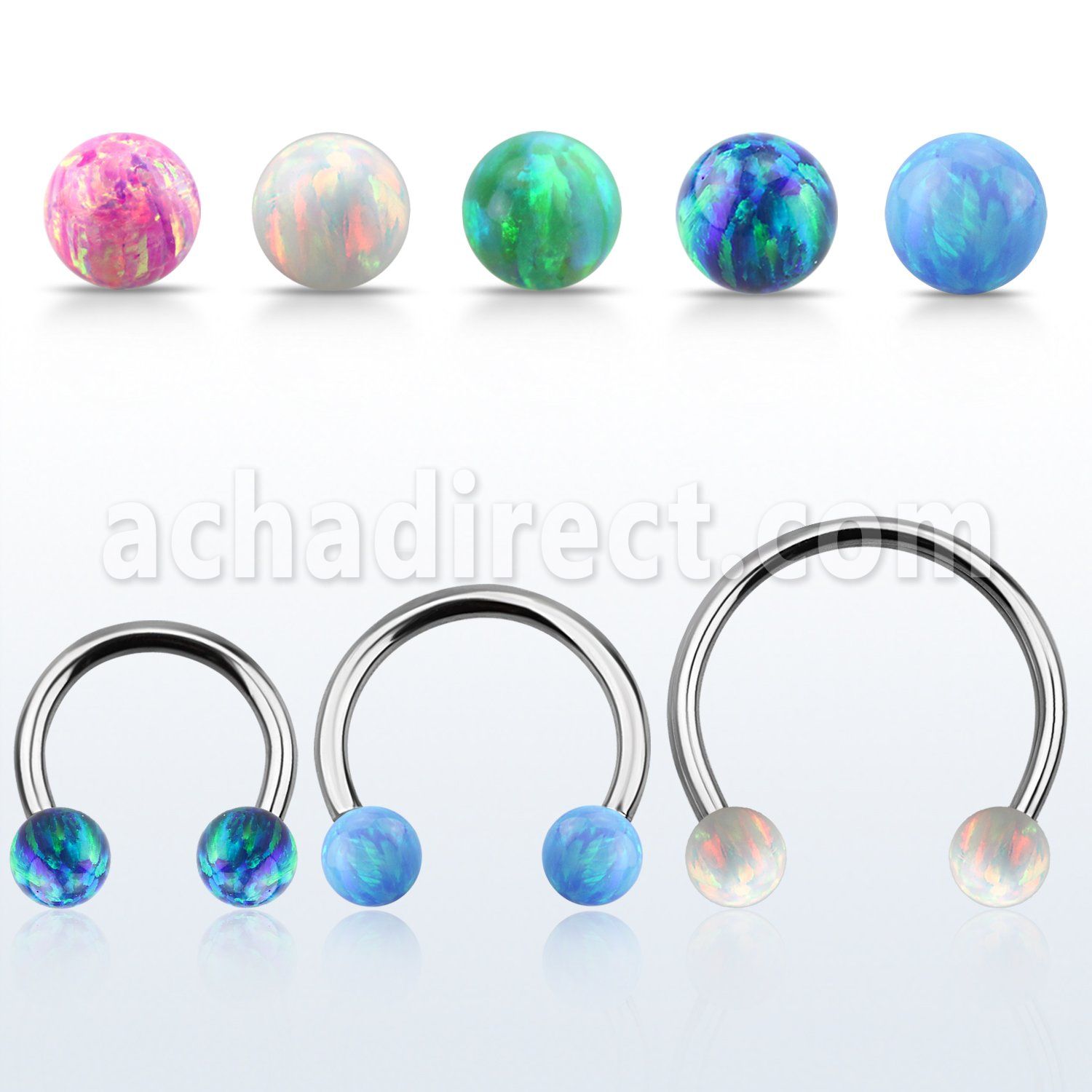 cbmop6l xxl steel circular barbell, 14gw 6mm synthetic opal ball