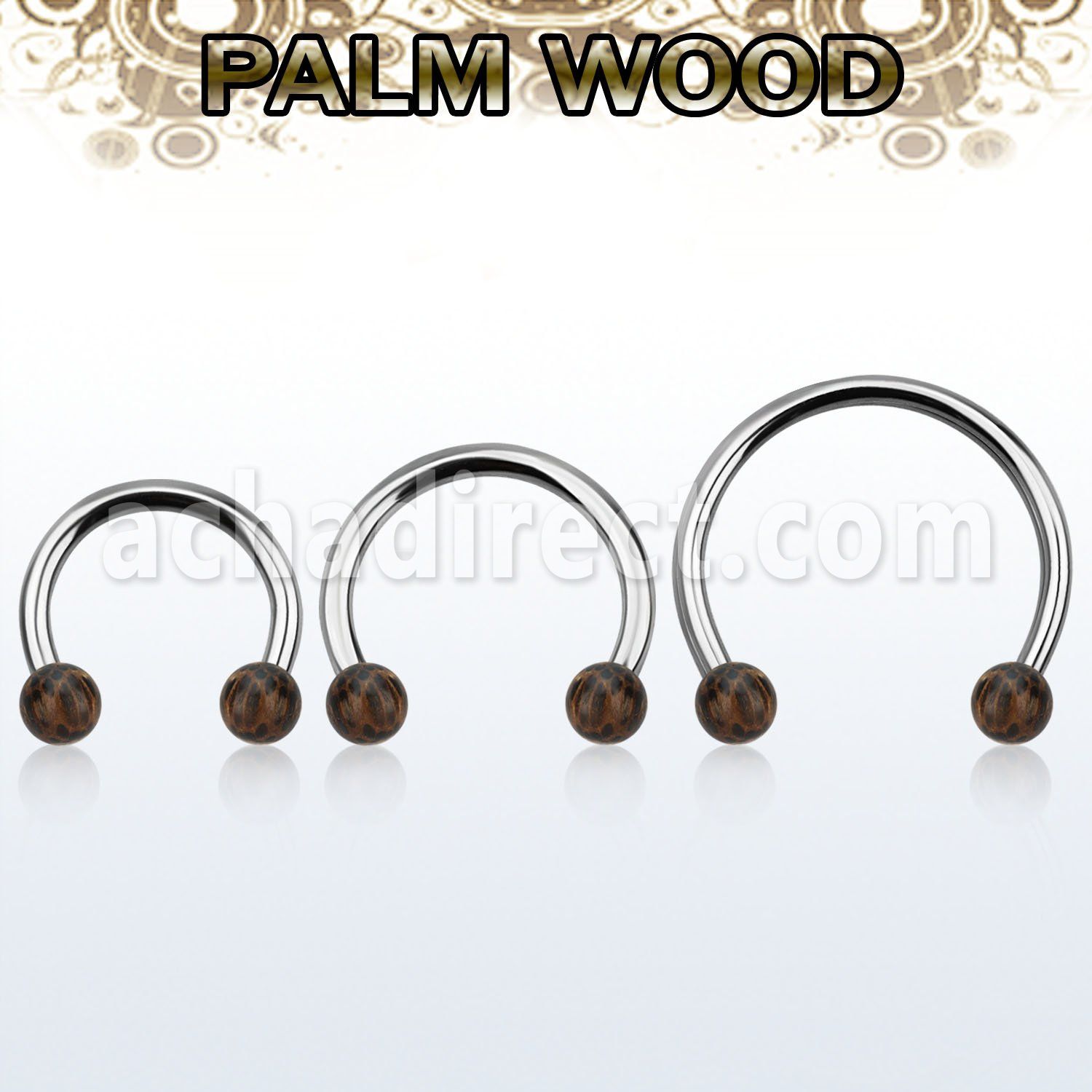 cbmpl5l xxl steel circular barbell, 14g w 5mm palm wood balls