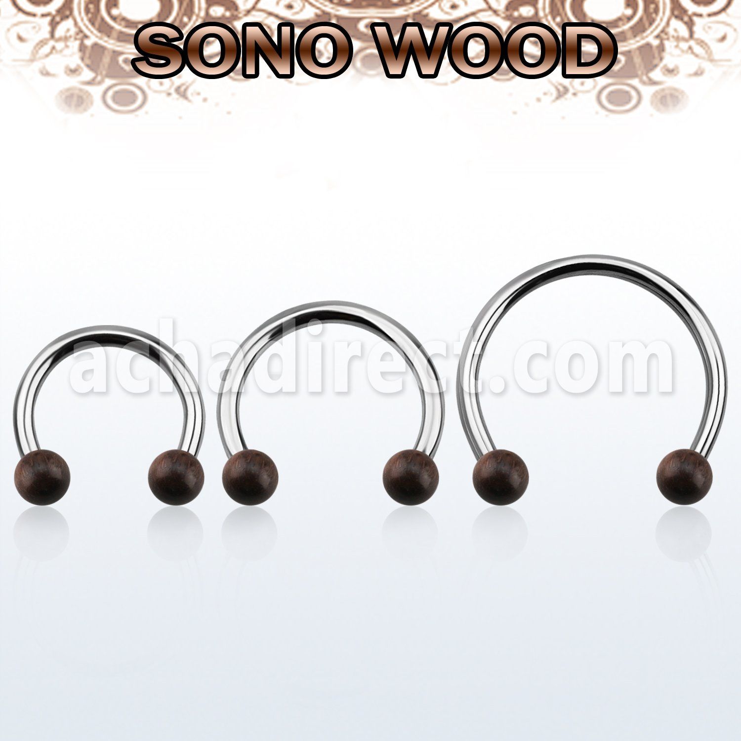 cbmsn5l xxl steel circular barbell, 14g w 5mm sono wood balls