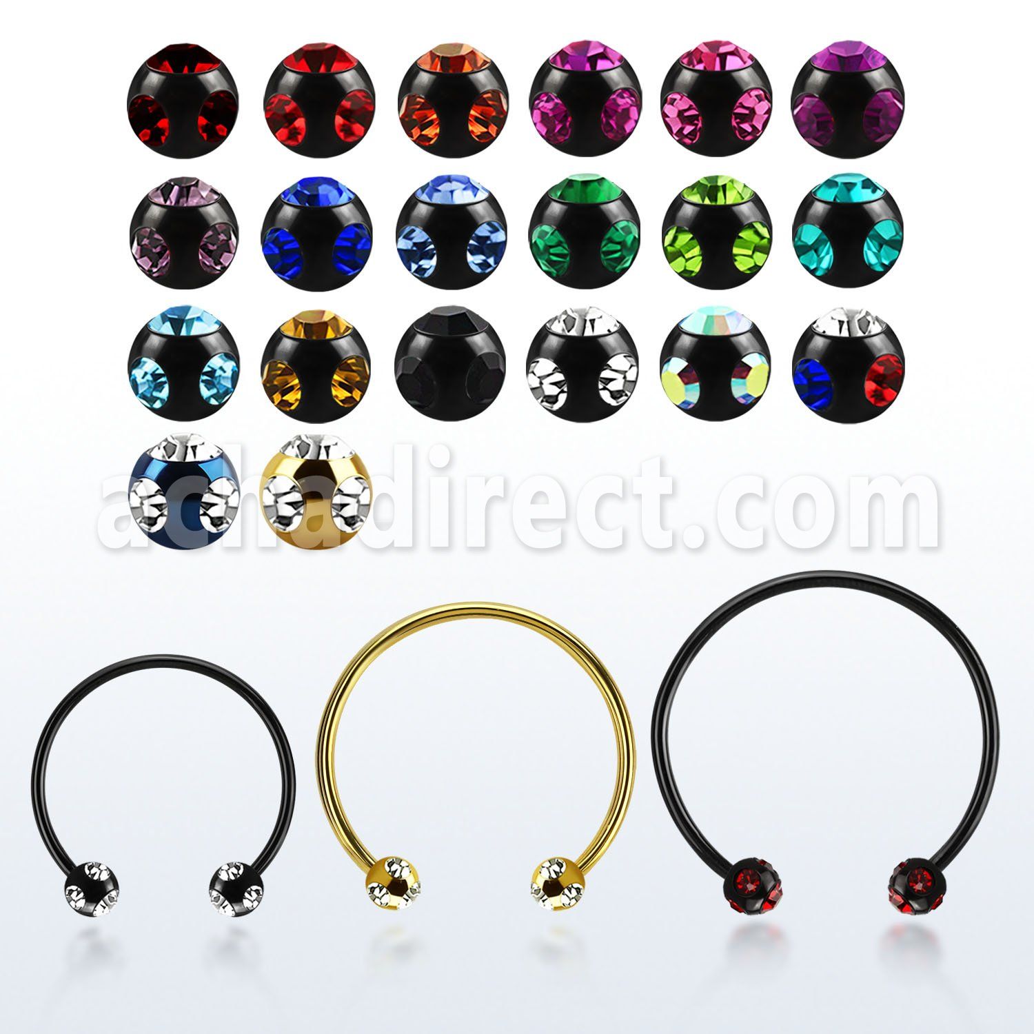 cbmtmj5l xxl anodized steel cbr, 14g w 5mm multi jewel balls