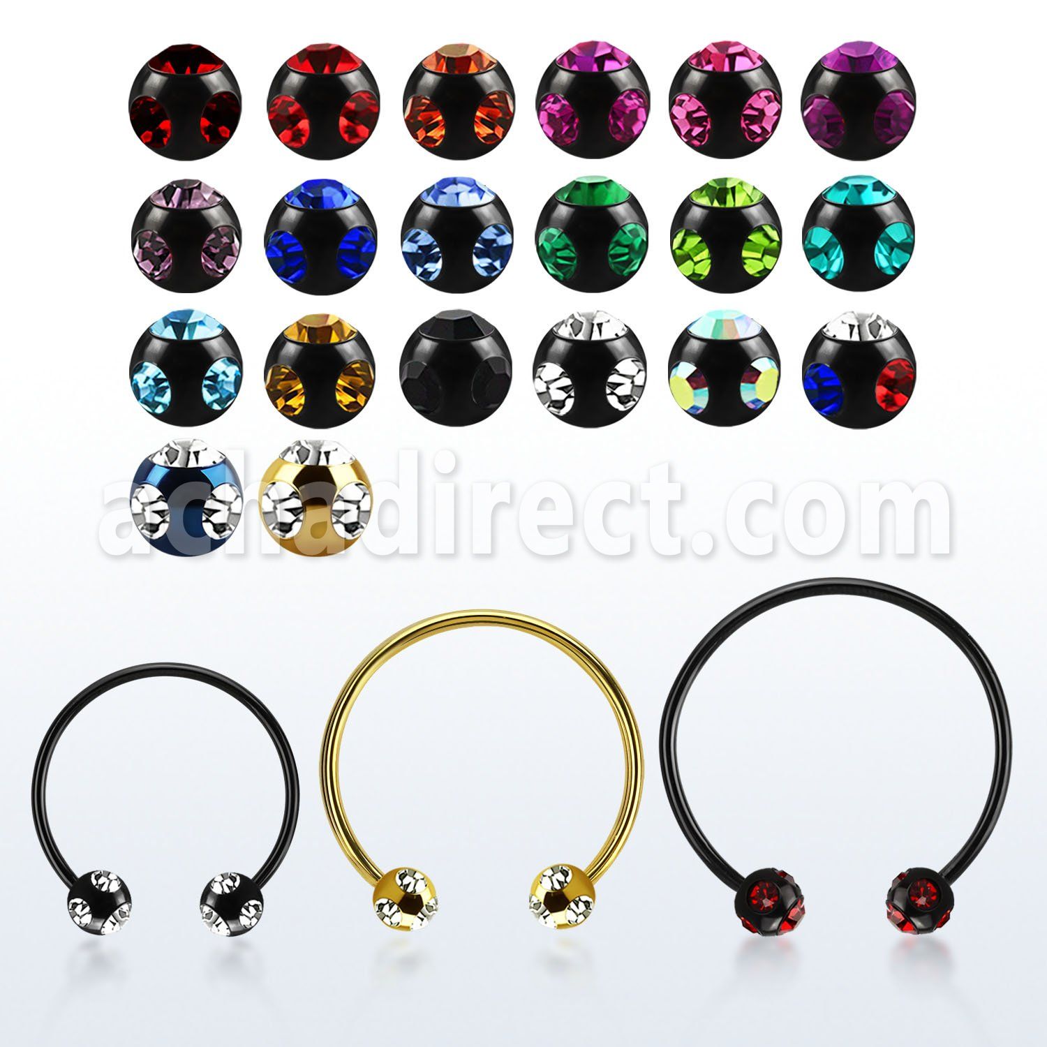 cbmtmj6l xxl anodized steel cbr, 14g w 6mm multi jewel balls