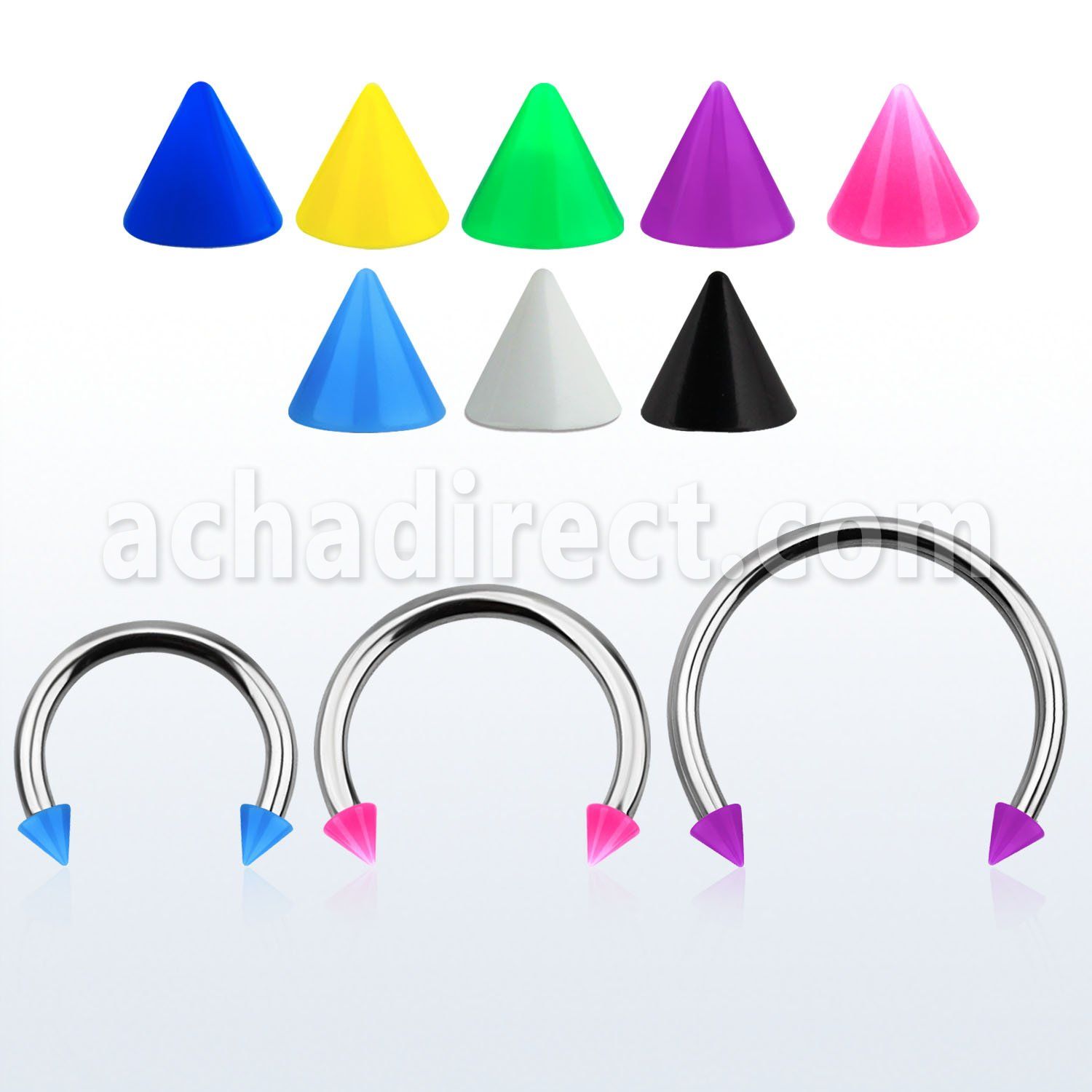 cbsacn4l xxl steel circular barbell, 14g w 4mm solid color cones