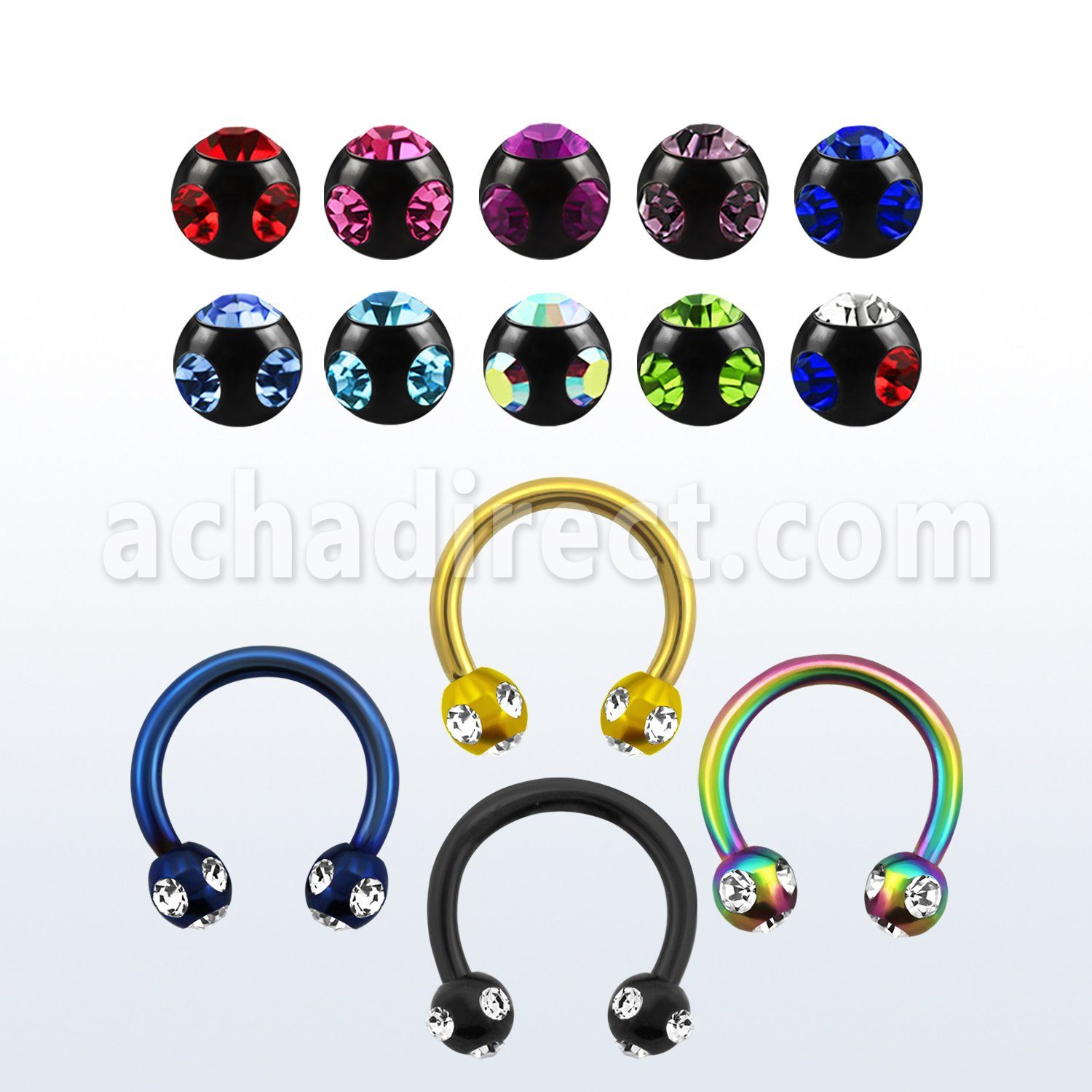 cbtjb3 pvd plated 316l circular barbell w multi jewel ball