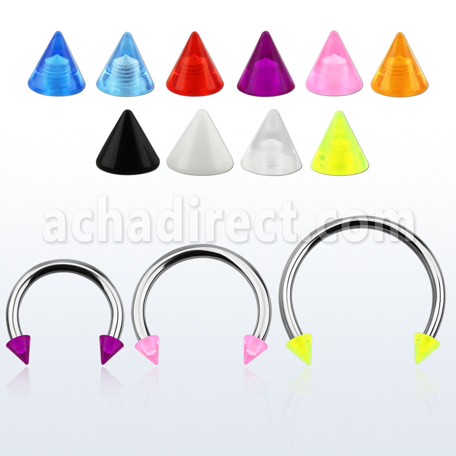 cbuvcn4l xxl steel circular barbell, 14g w 4mm uv cones