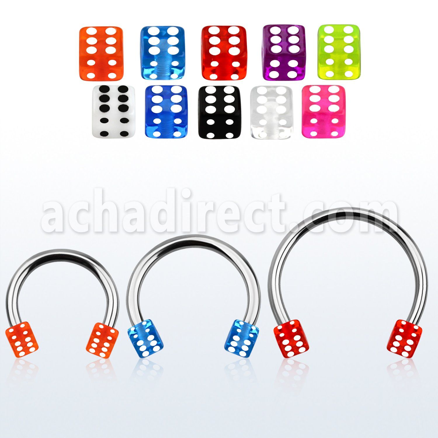 cbuvdi5l xxl steel circular barbell, 14g w 5mm uv dices