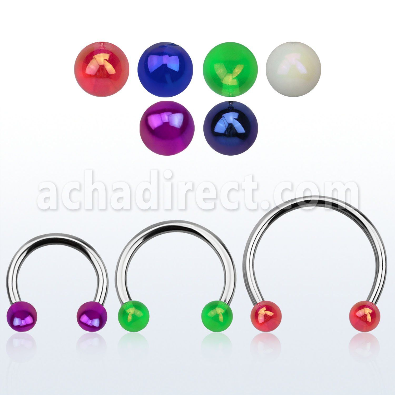 cbvbab5l xxl steel circular barbell, 14g w 5mm ab acrylic balls