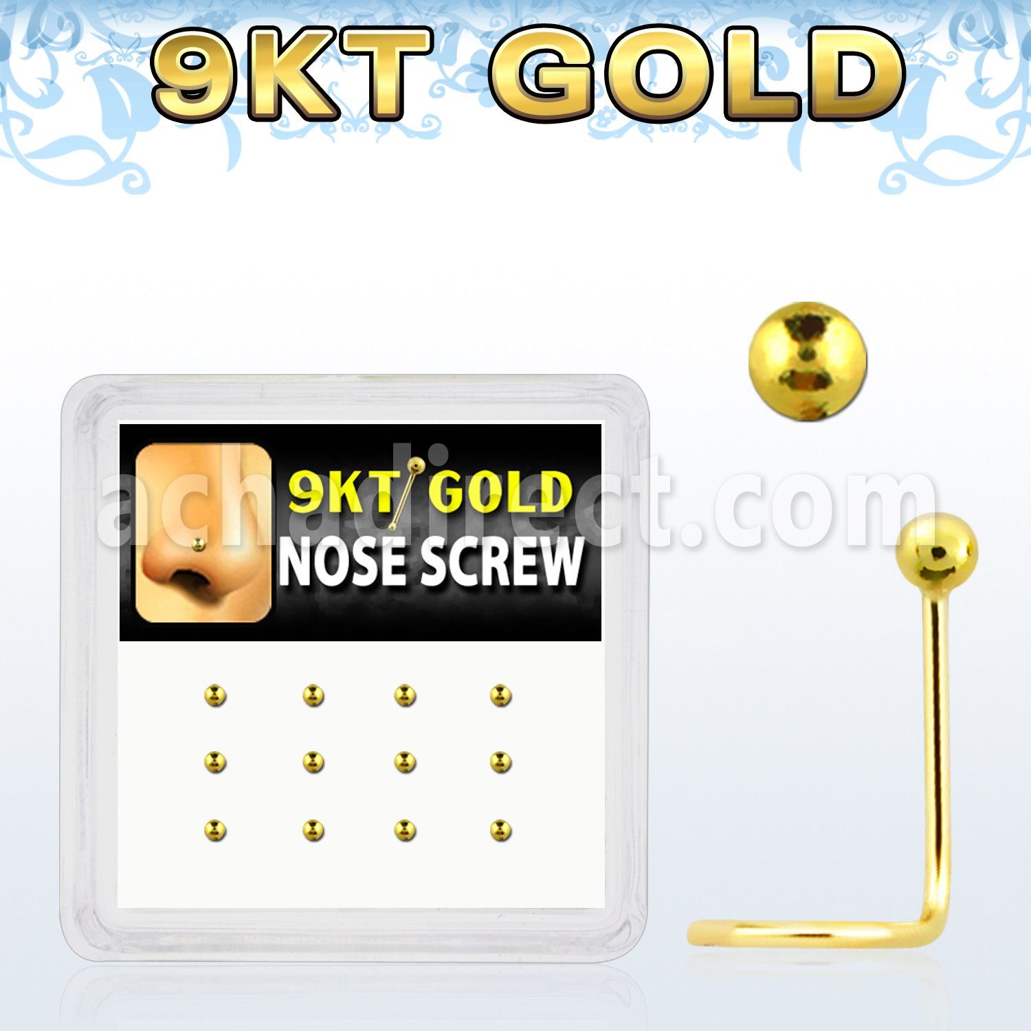 d9gsc5 9kt gold nose screws with 1.5mm ball shaped top