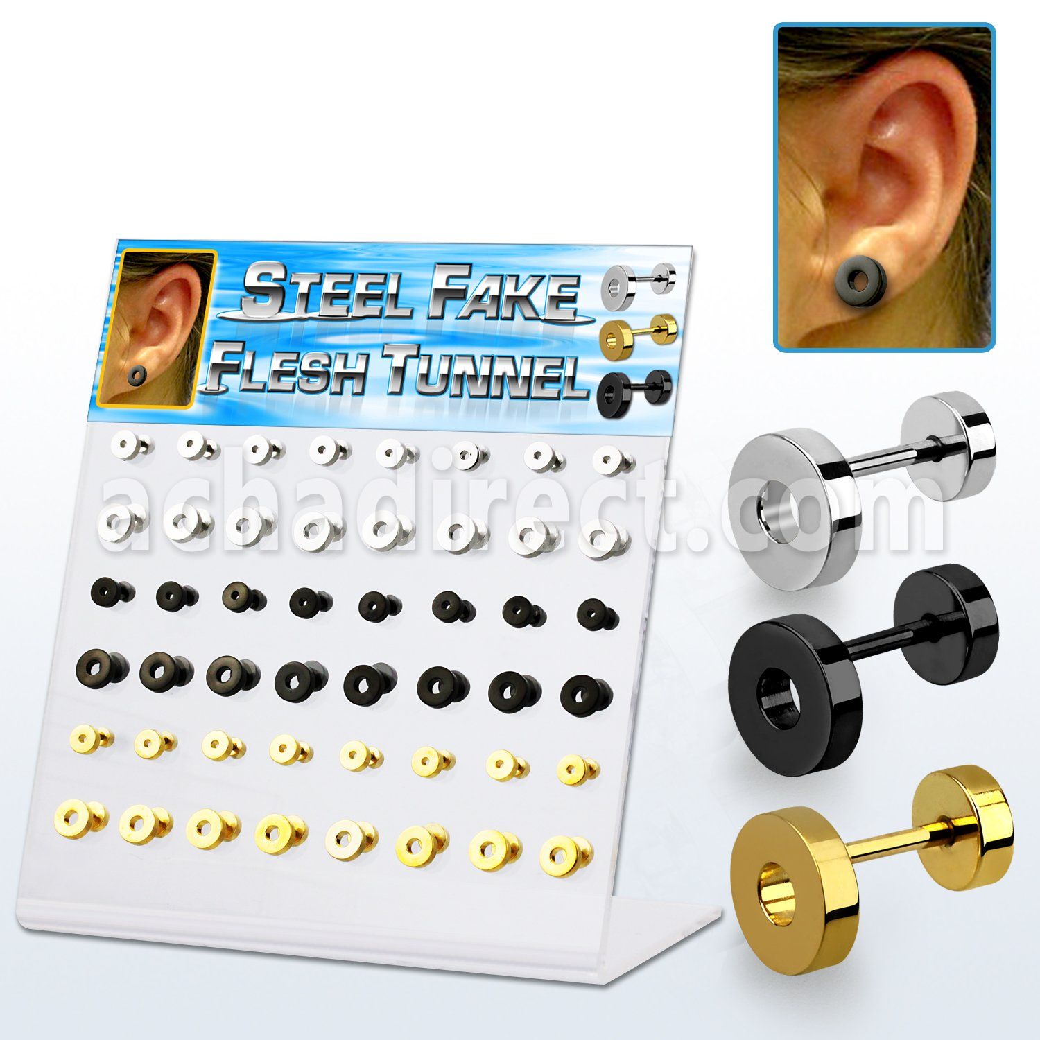 dacb138 board of high polished pvd 316l steel fake flesh tunnels