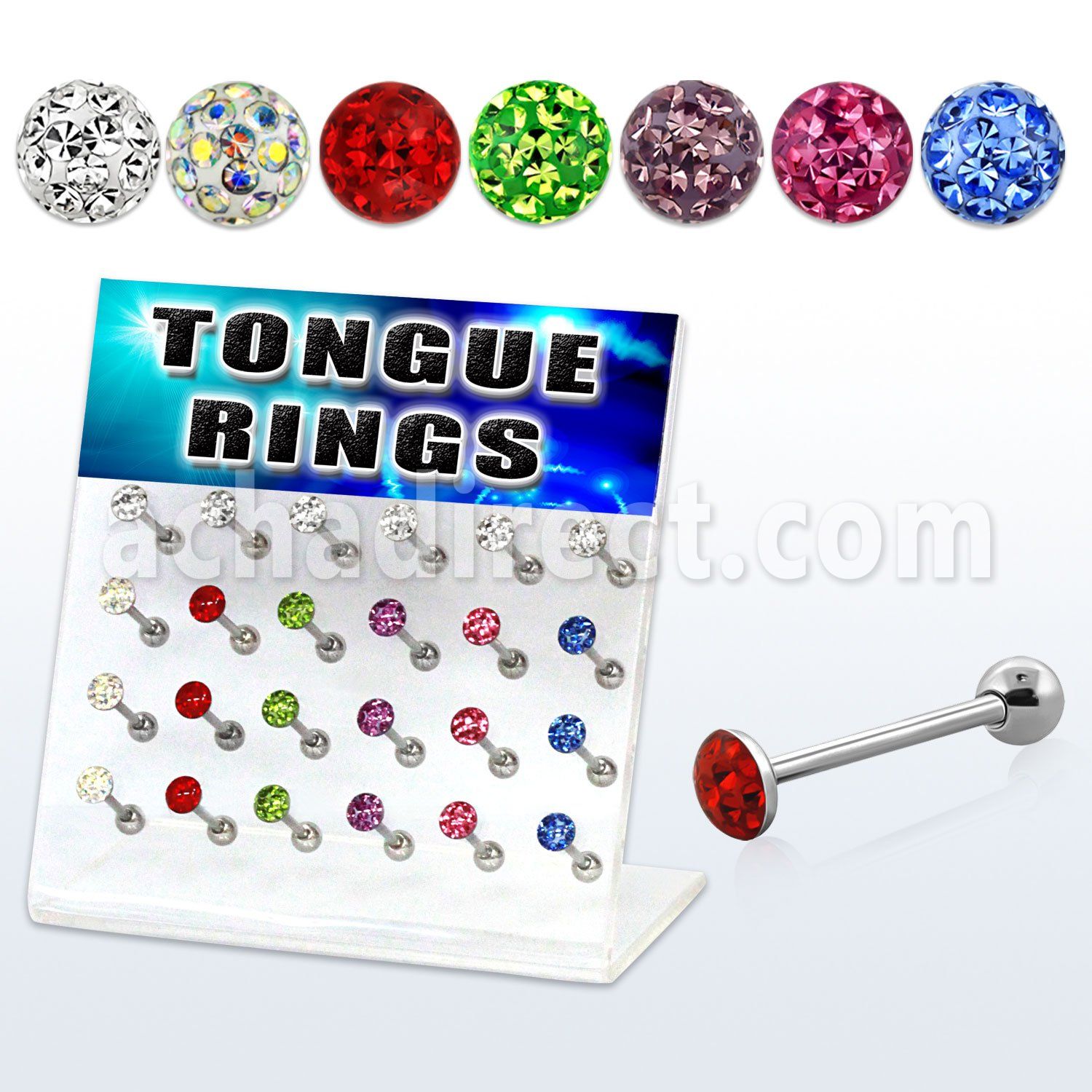 dacb16 board of 316l tongue barbell with round ball top