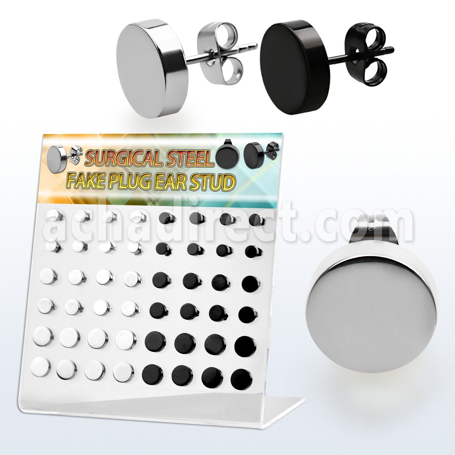 dacb199 display w 24 prs black 316l steel fake plug ear studs