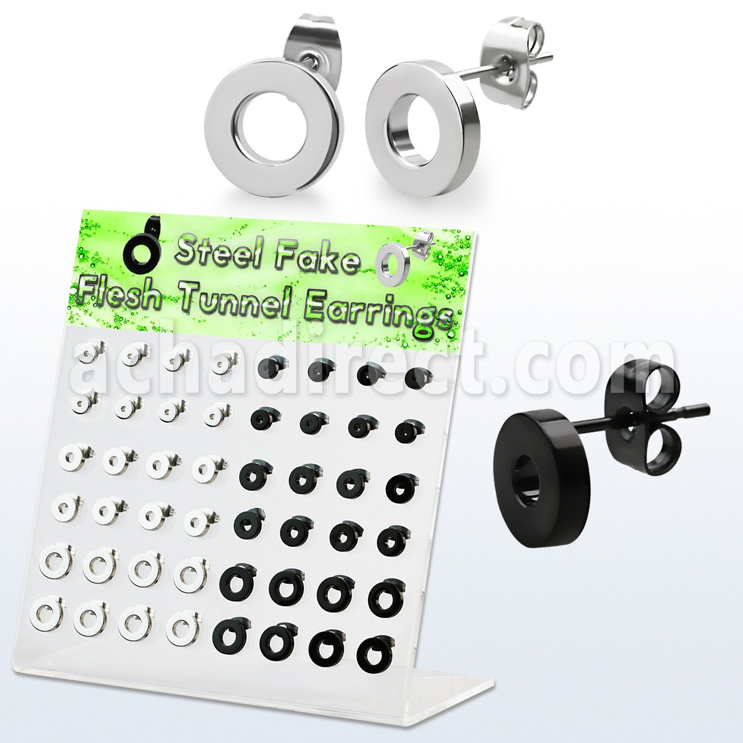 dacb201 display w mix 316l steel fake flesh tunnel ear stud