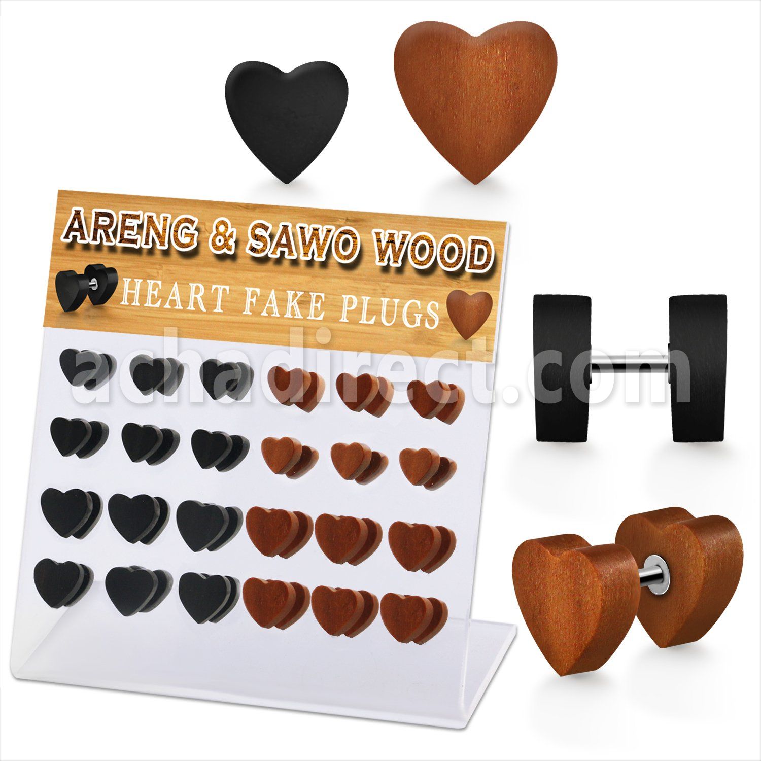 dacb236 display w 24 areng sawo wood fake plug in heart shape