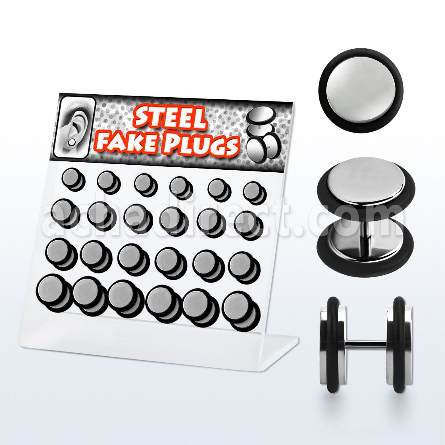dacb47 board of high polished steel fake plugs with o rings