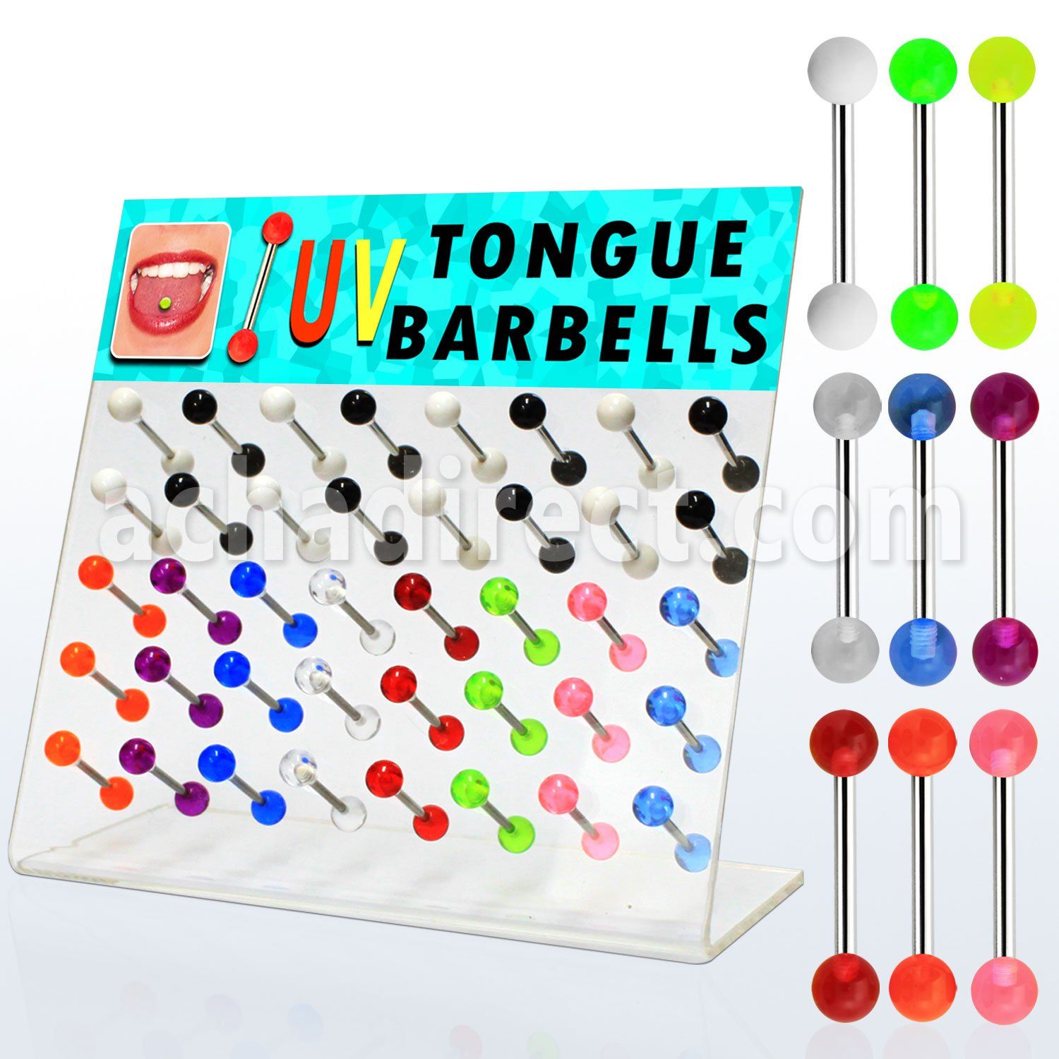dacb55 board of 316l tongue barbell with acrylic uv ball
