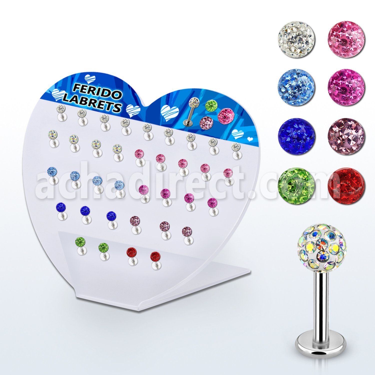 dacb66 board of 316l steel labret w ferido crystal ball