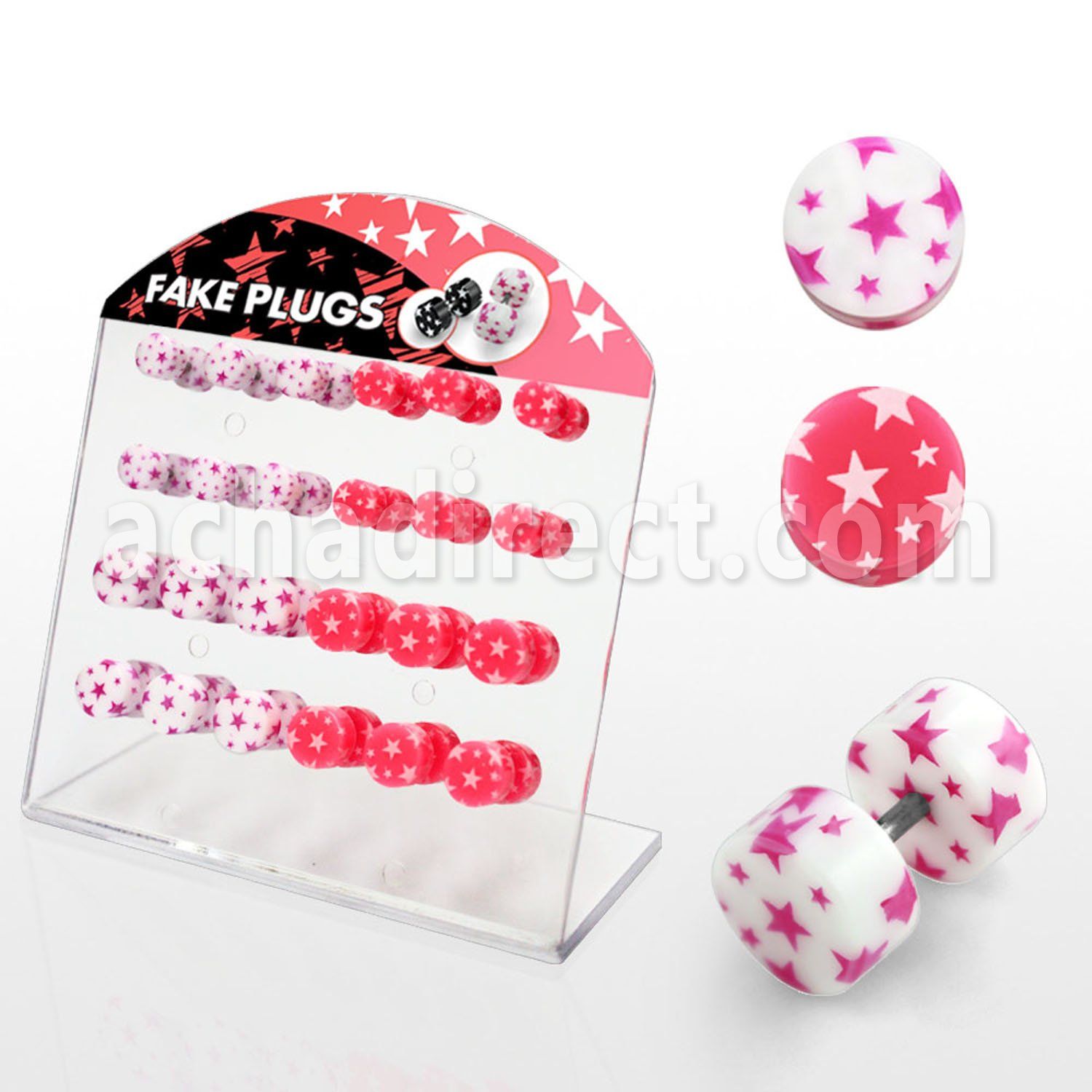 dacb76b board of acrylic fake plug with pink white multi star