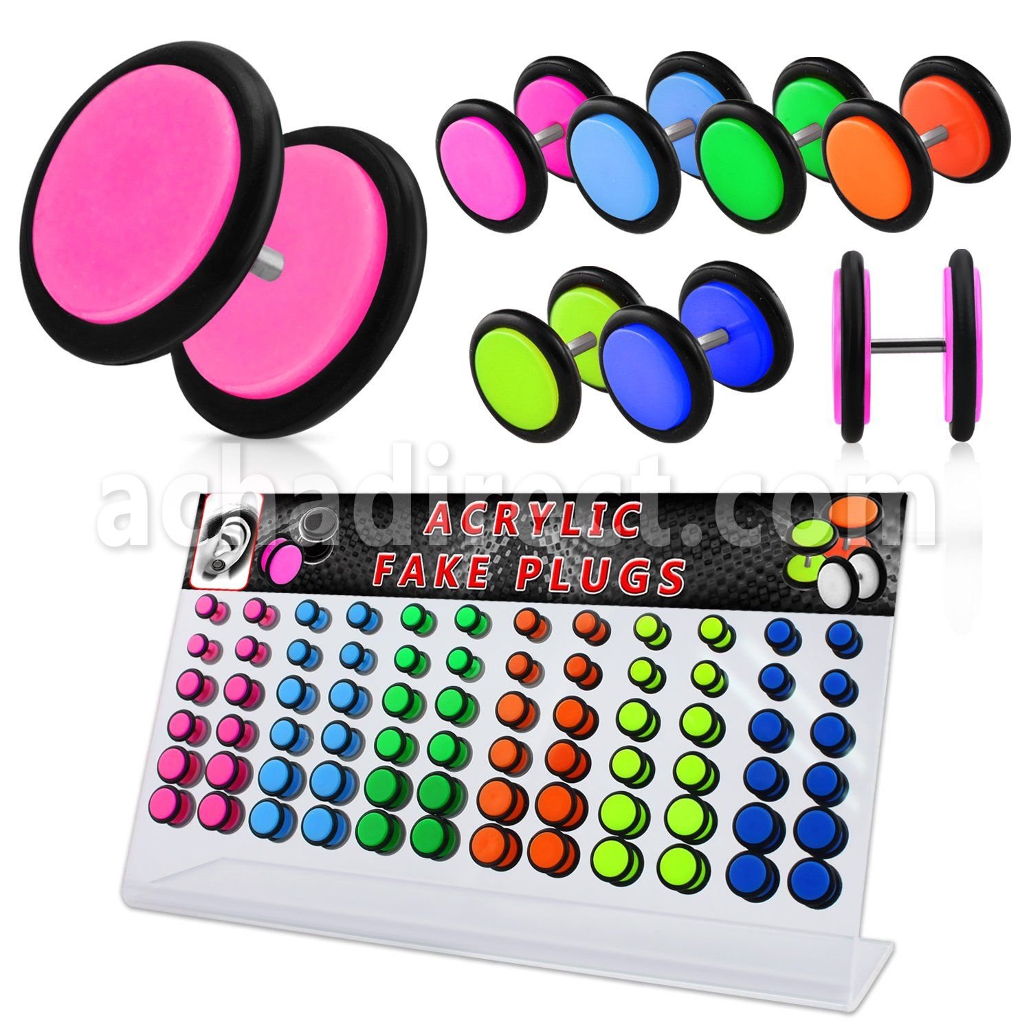 dacb89b board of assorted color acrylic uv fake plug with o ring